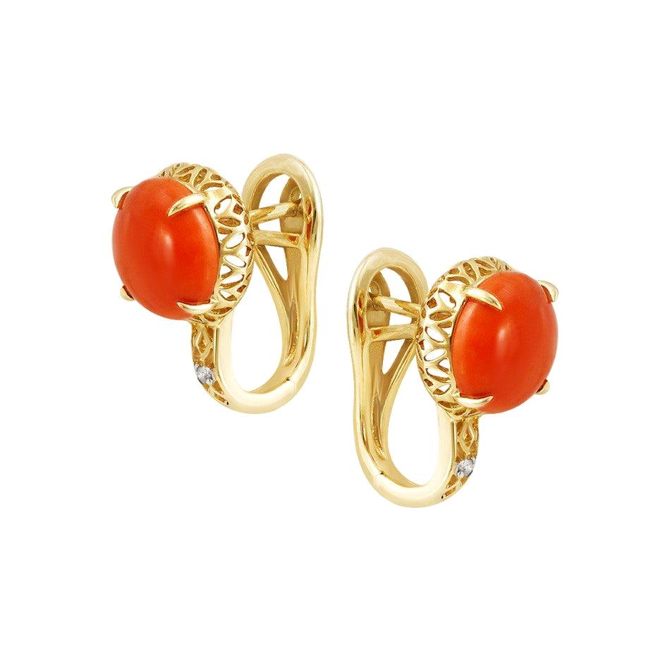 Gelbe Ohrringe aus Koralle und Diamanten der Mode im Angebot