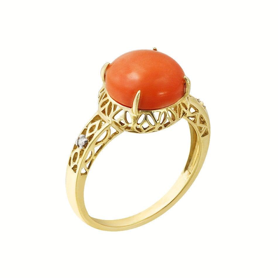 Fashion Coral Diamond Yellow Ring In New Condition For Sale In Montreux, CH