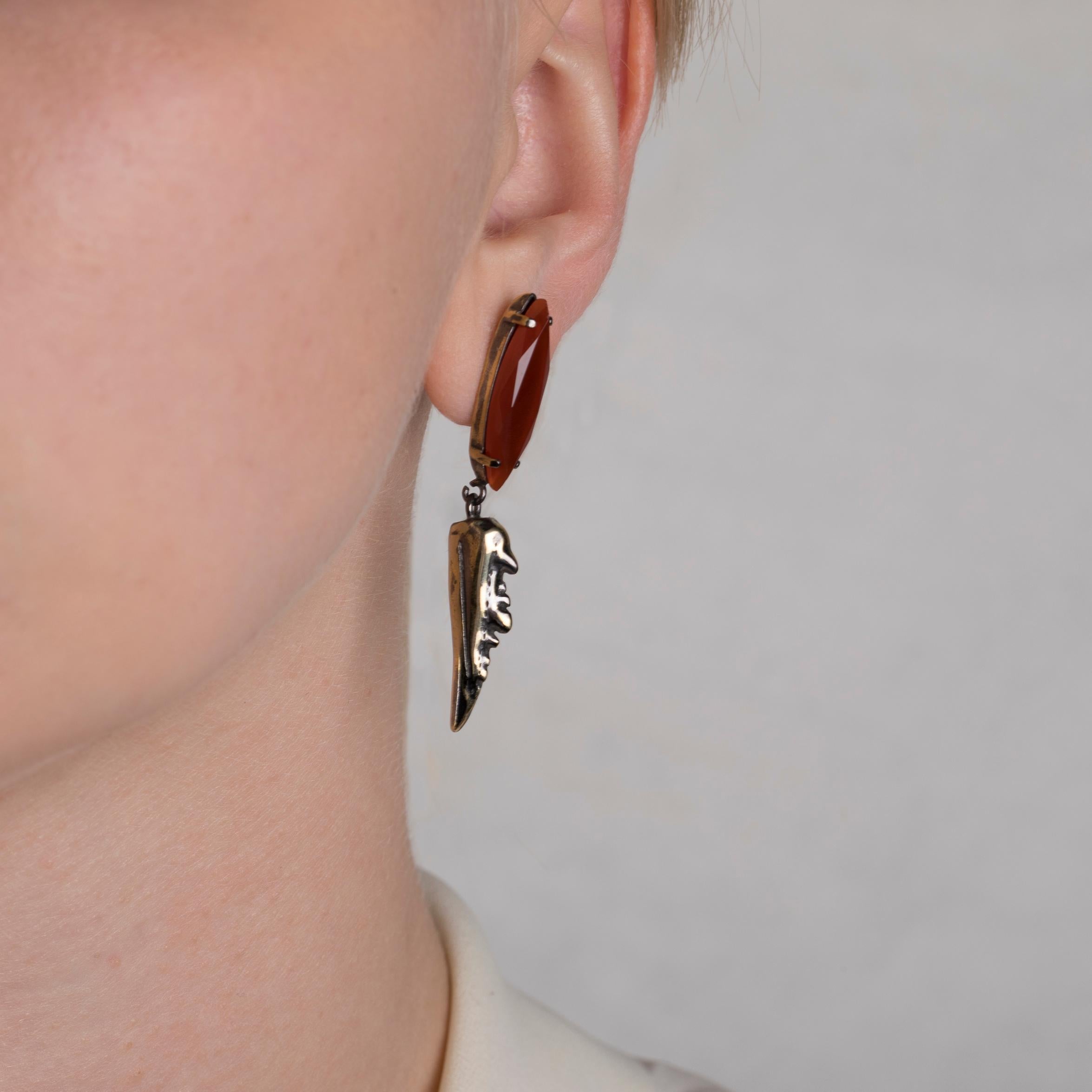 Contemporary Fashion Dangling Earring Pair and Red Agate Navette from IOSSELLIANI For Sale