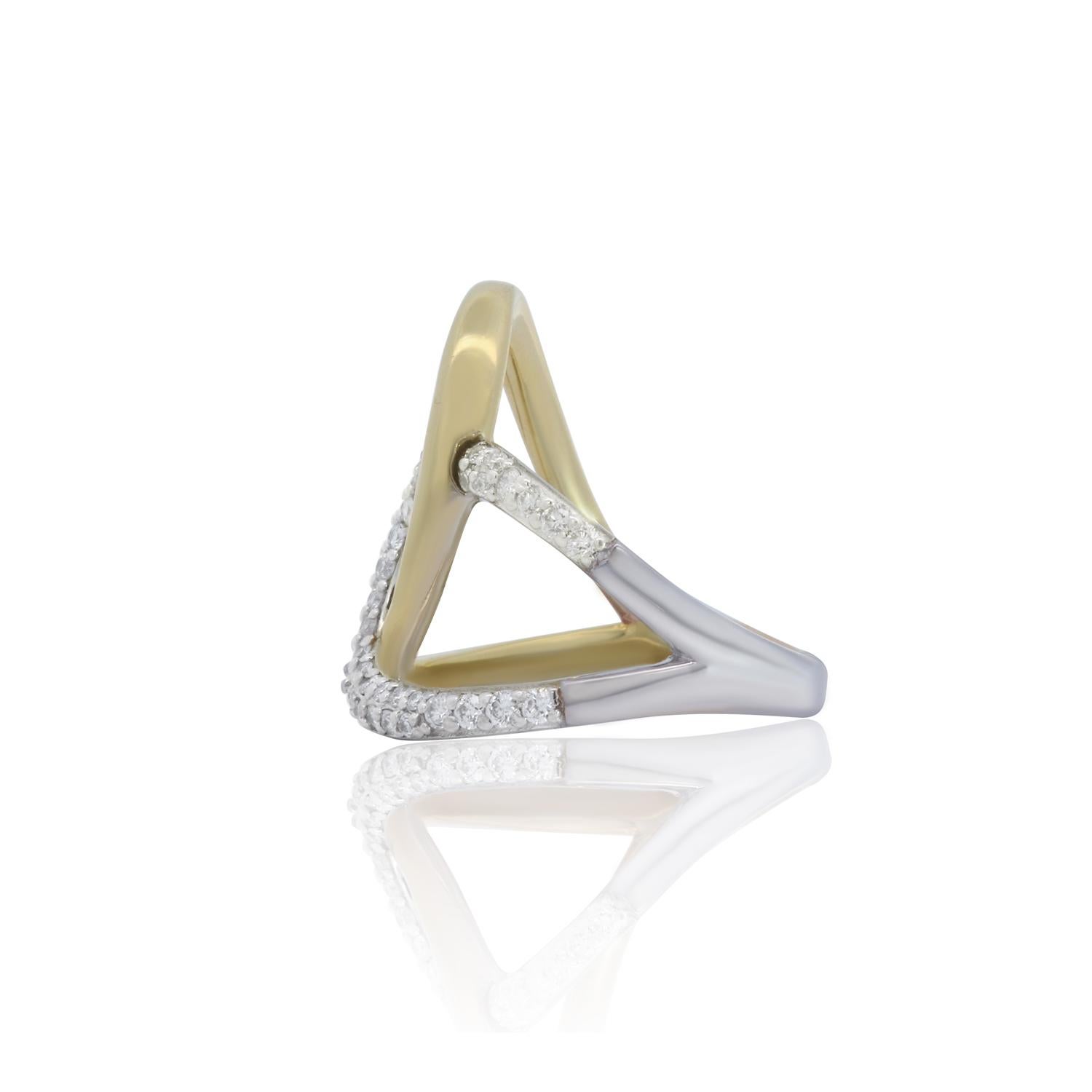 Contemporary Fashion Diamond 14K Two Tone Yellow White Gold Abstract Open Ring For Sale