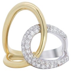 Fashion Diamond 14K Two Tone Yellow White Gold Abstract Open Ring