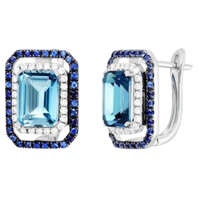 Fashion Diamond Lever-Back Topaz Blue Sapphire White 14k Gold Earrings for Her