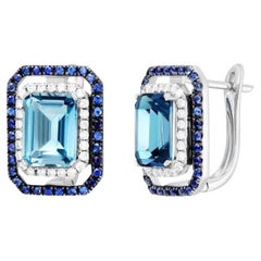 Mode Diamant-Ohrringe aus 14 Karat Gold mit Klappbrisur und blauem Saphir für sie