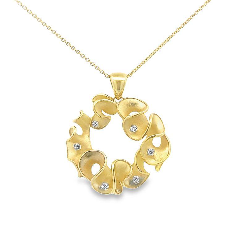 We are excited to present our exquisite fashion pendant necklace. This timeless and elegant piece is designed to add the perfect amount of sparkle to any outfit. The necklace is made with 0.15 carats of white round diamonds set in a 14K yellow gold