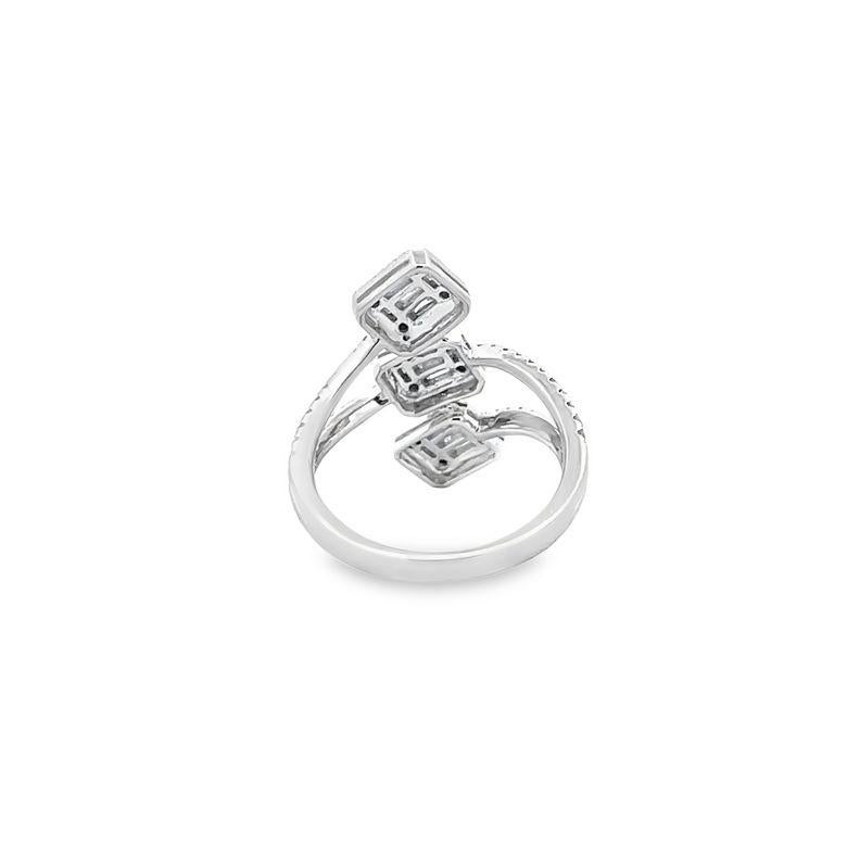 Baguette Cut Fashion Diamond Ring 0.96ct 14K White Gold  For Sale
