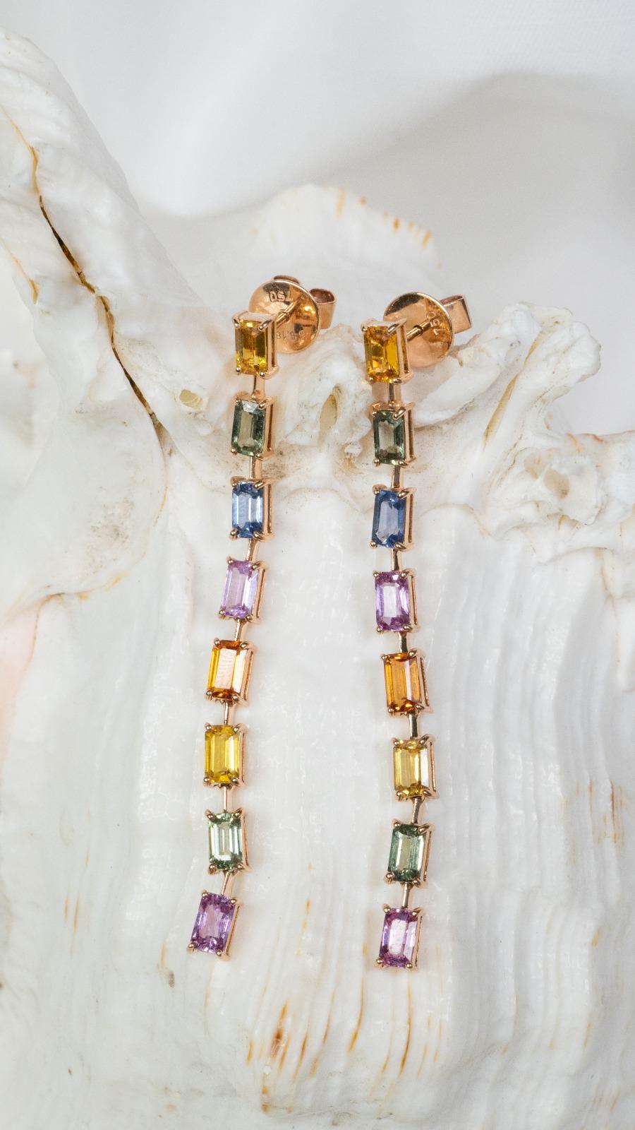 EARRING 18K Rose Gold Multi Sapphire 5.18 Cts/16 Pieces
