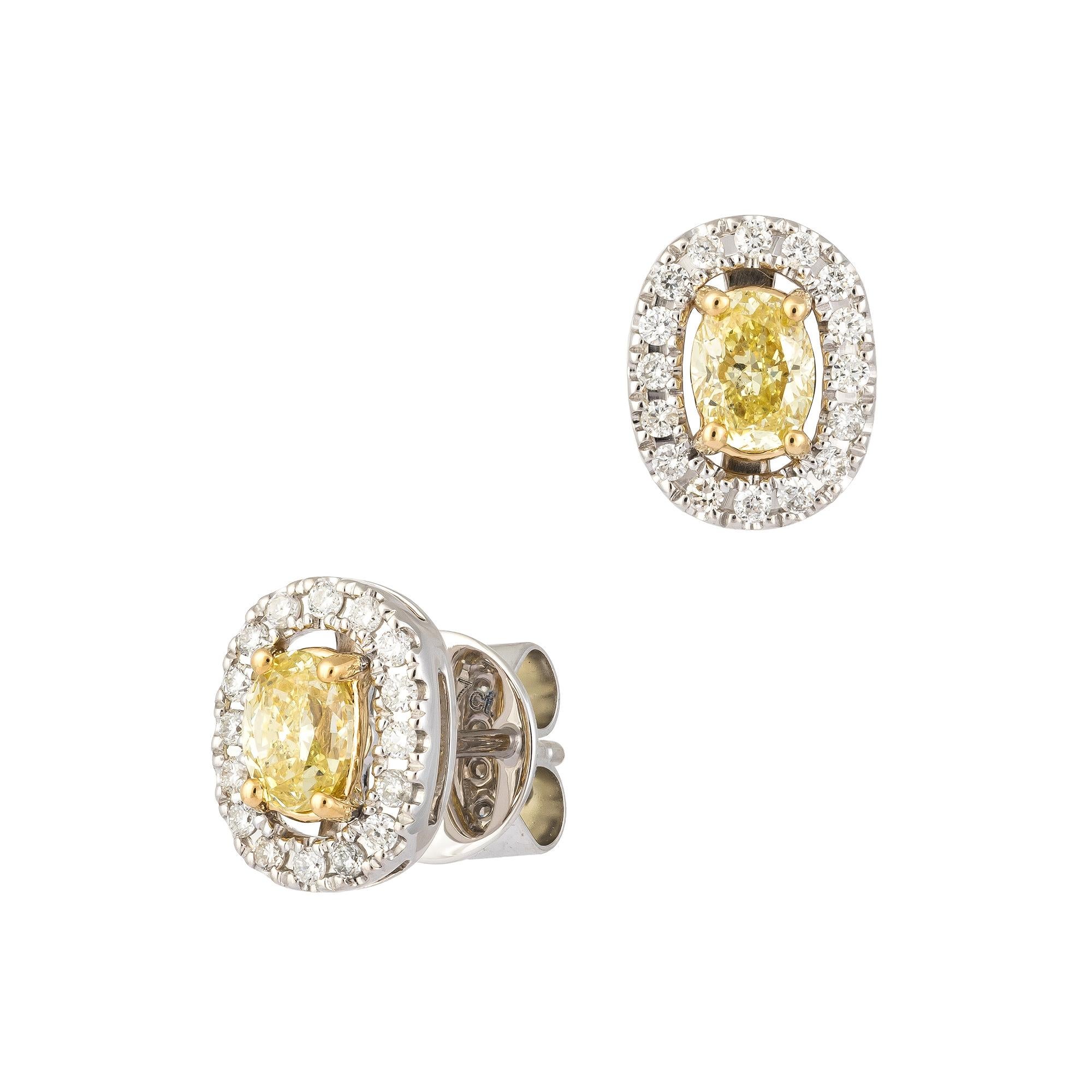 EARRING 18K White Yellow Gold , D 0.18 Cts/32 Pieces , Yellow Diamond 0.69 Cts/2 Pieces