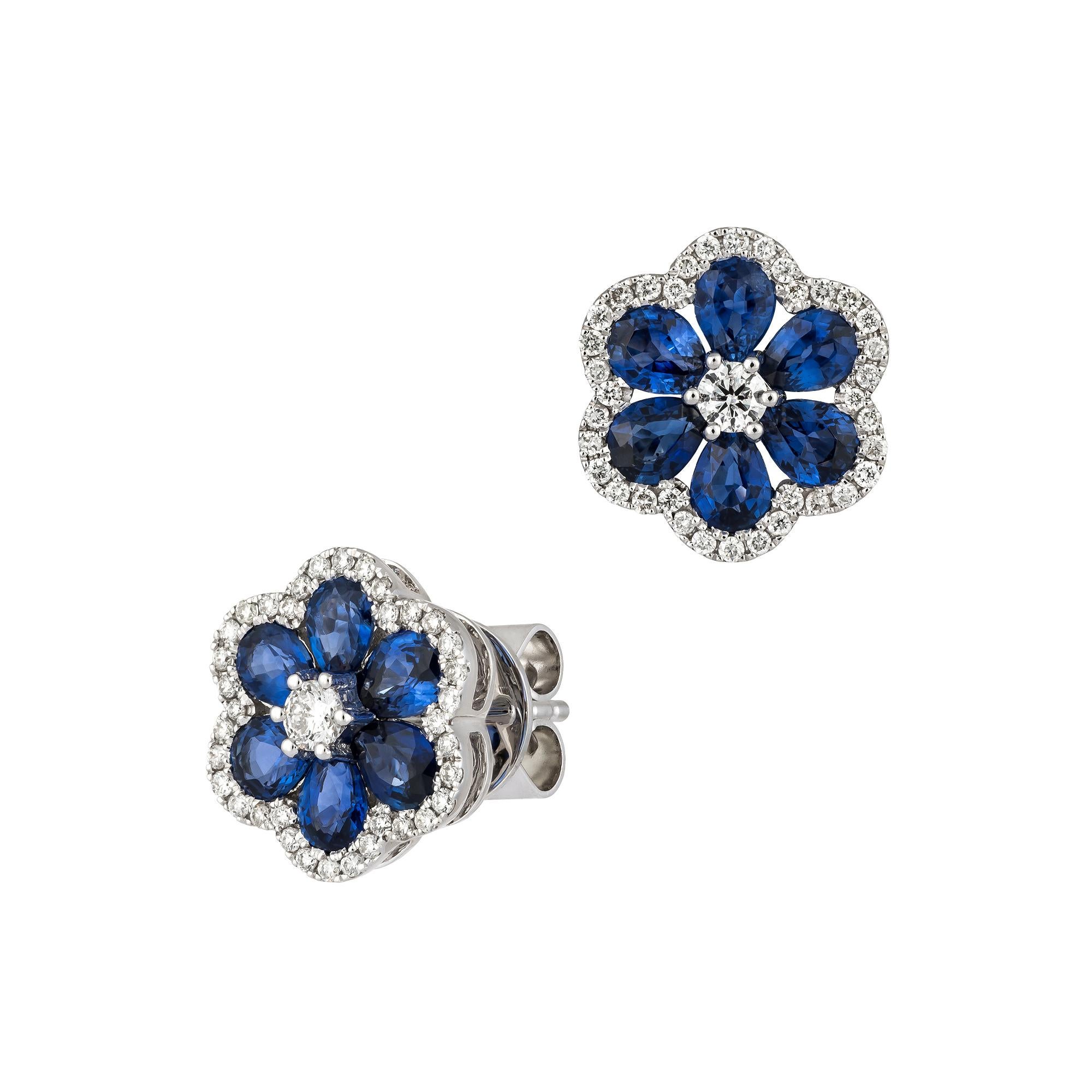 EARRING 18K White Gold Blue Sapphire 2.35 Cts/12 Pieces, D 0.36 Cts/74 Pieces
