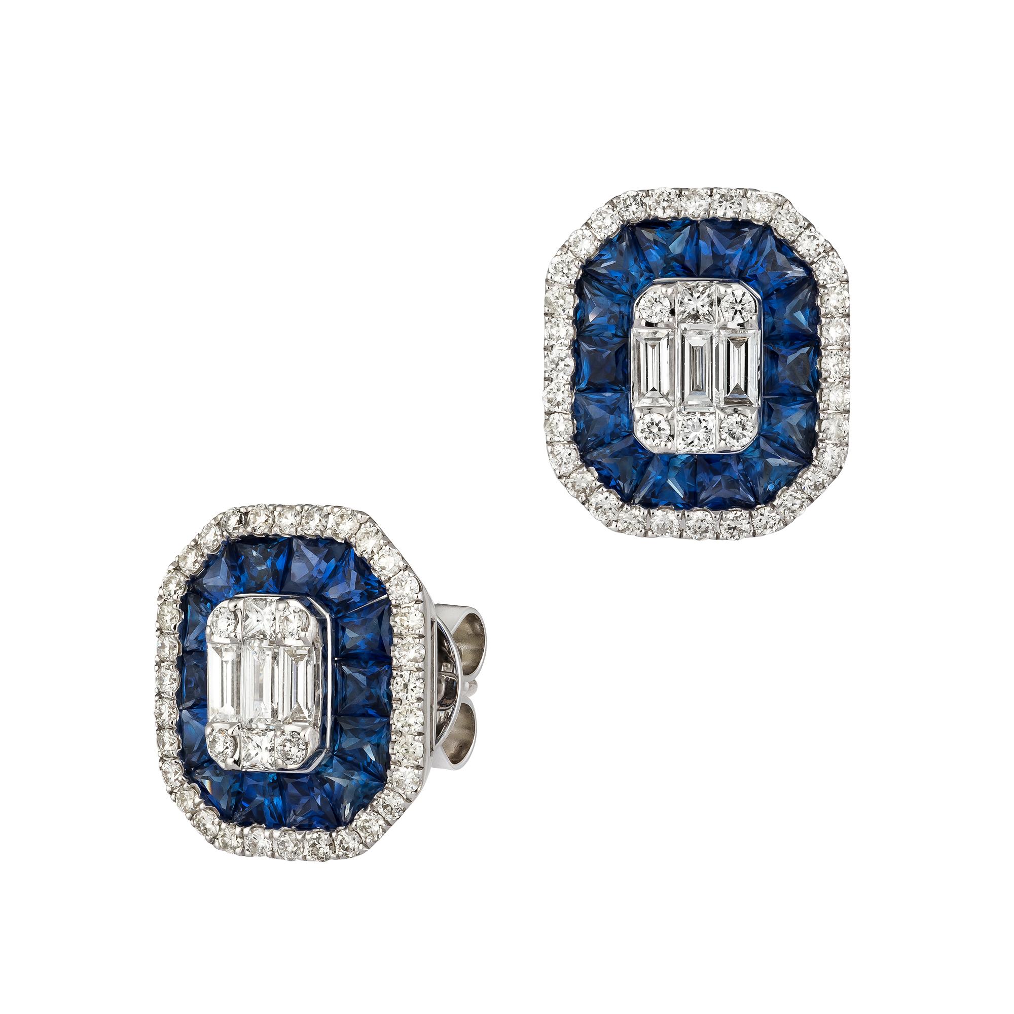 EARRING 18K White Gold Blue Sapphire 1.85 Cts/28 Pieces, D 0.44 Cts/72 Pieces , DPR 0.11 Cts/4 Pieces, TB 0.37 Cts/6 Pieces
