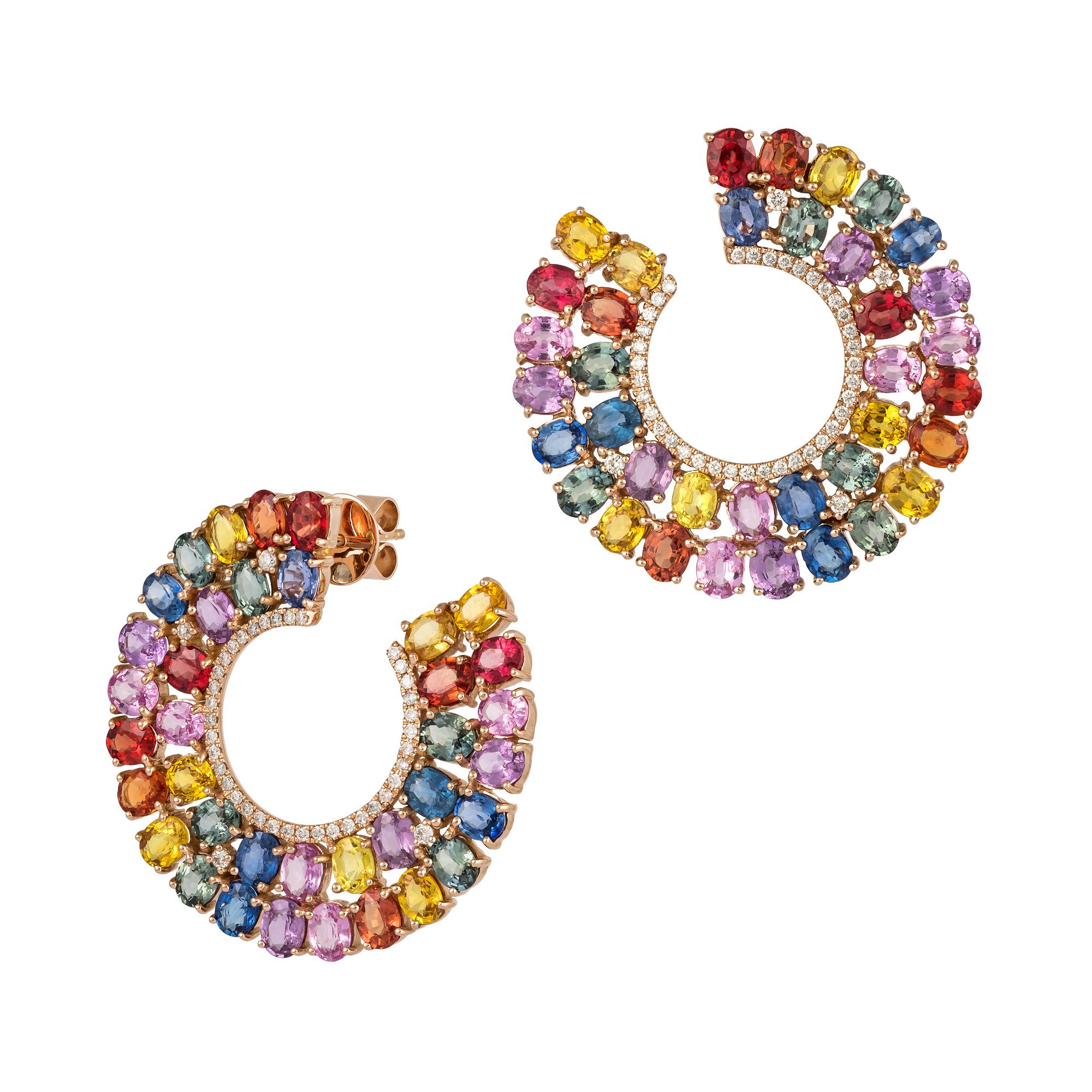 ORECCHINI Oro rosa 18 carati, Diamante 0,52 carati/83 pezzi, Zaffiro multiplo 22,29 carati/74 pezzi
