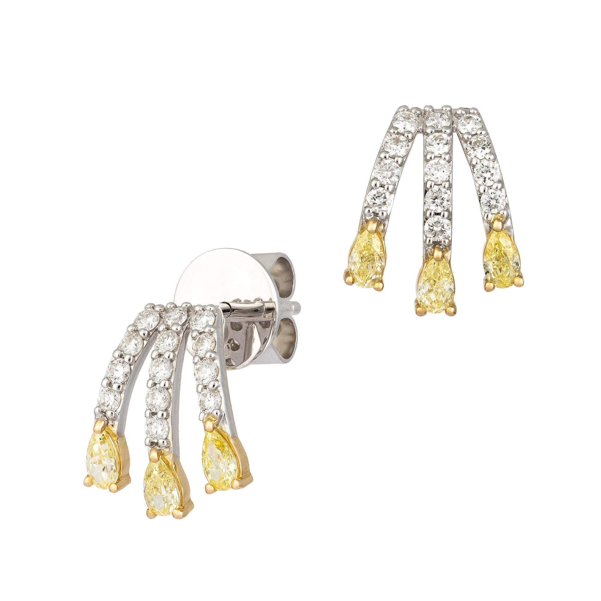 EARRING 18K White Yellow Gold Diamond 0.35 Cts/26 Pieces, Yellow Diamond 0.49 Cts/6 Pieces
