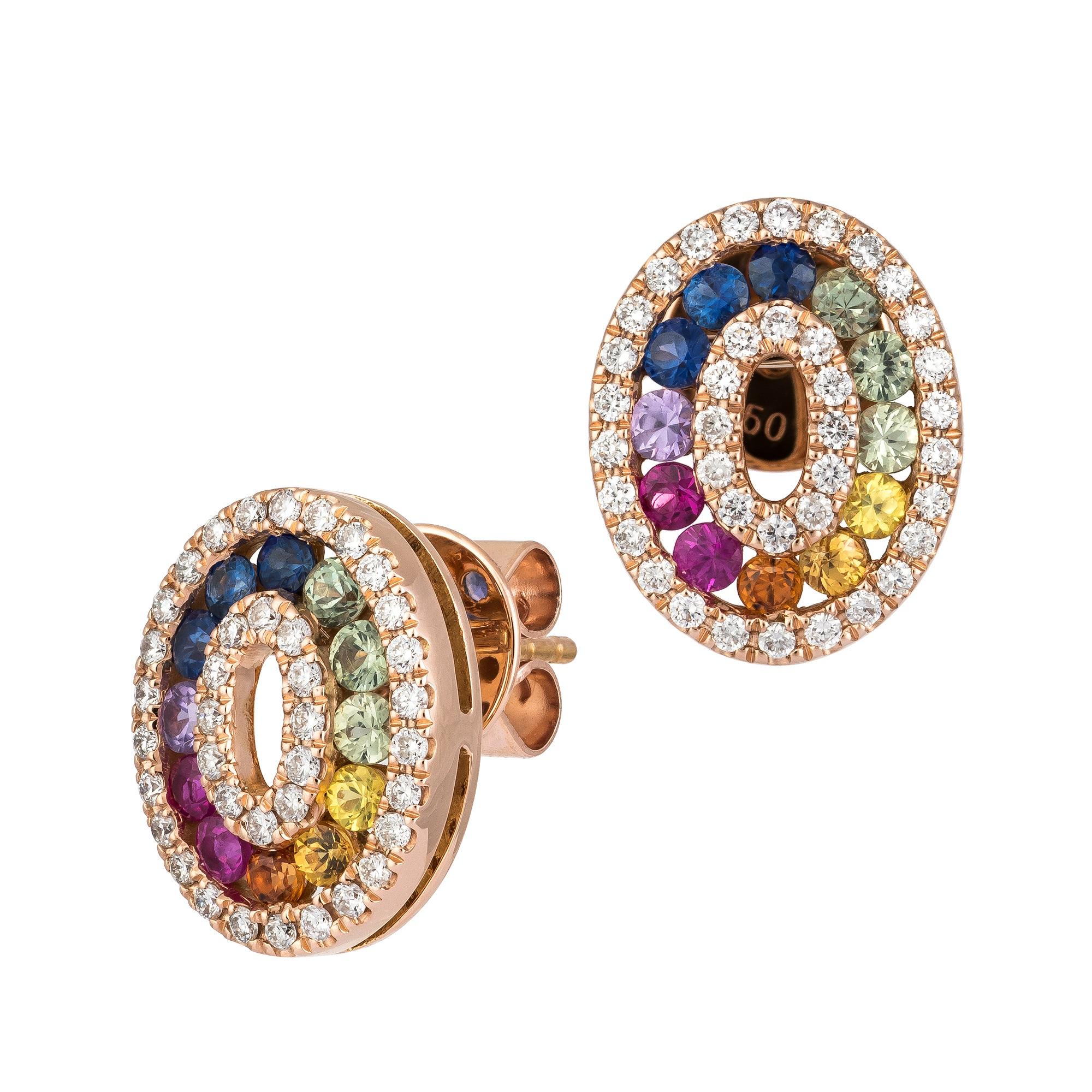EARRING 18K Rose Gold Diamond 0.47 Cts/76 Pieces, Multi Sapphire 0.80 Cts/24 Pieces
