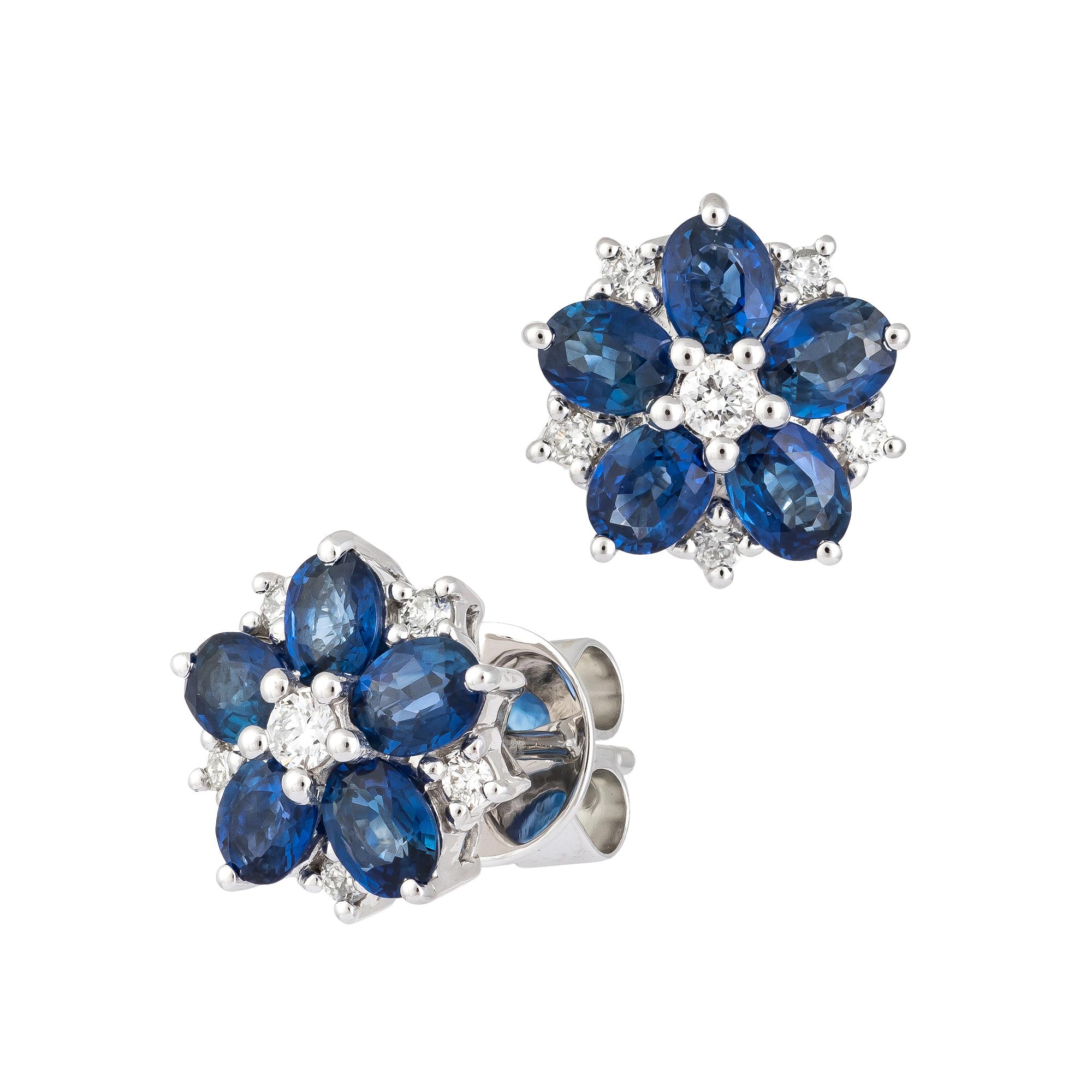 EARRING 18K White Gold Blue Sapphire 2.02 Cts/10 Pieces , D 0.21 Cts/12 Pieces

