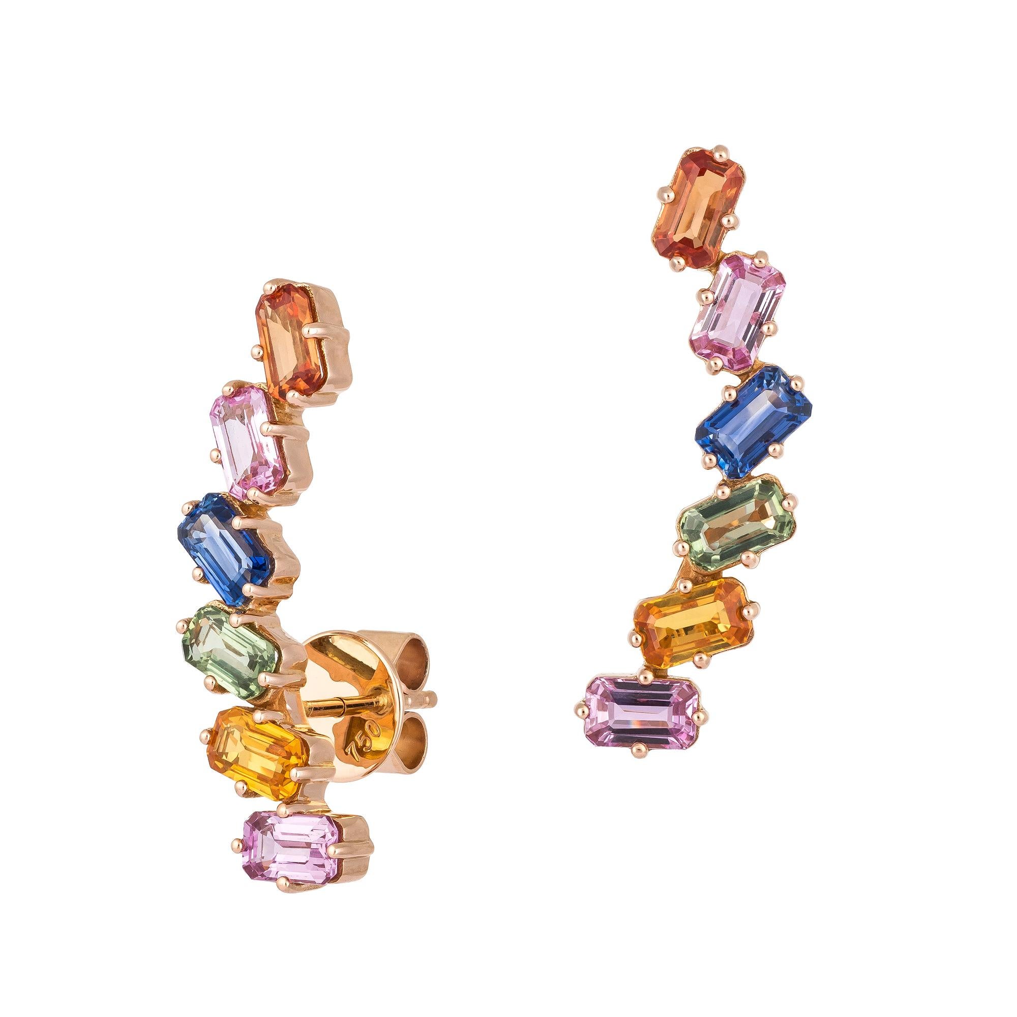 EARRING 18K Rose Gold Multi Sapphire 3.93 Cts/12 Pieces
