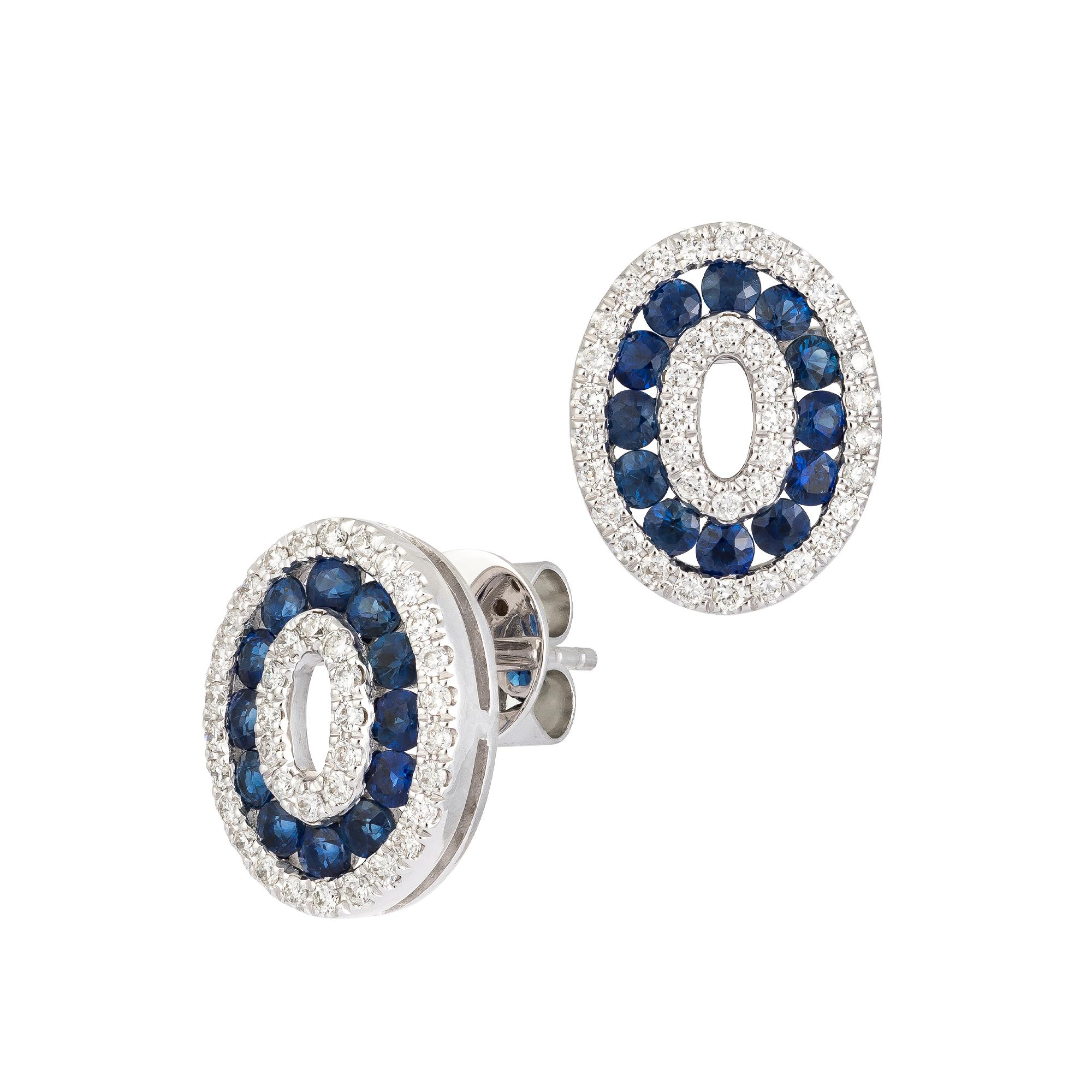 EARRING 18K Rose Gold Blue Sapphire 0.85 Cts/24 Pieces, D 0.46 Cts/76 Pieces
