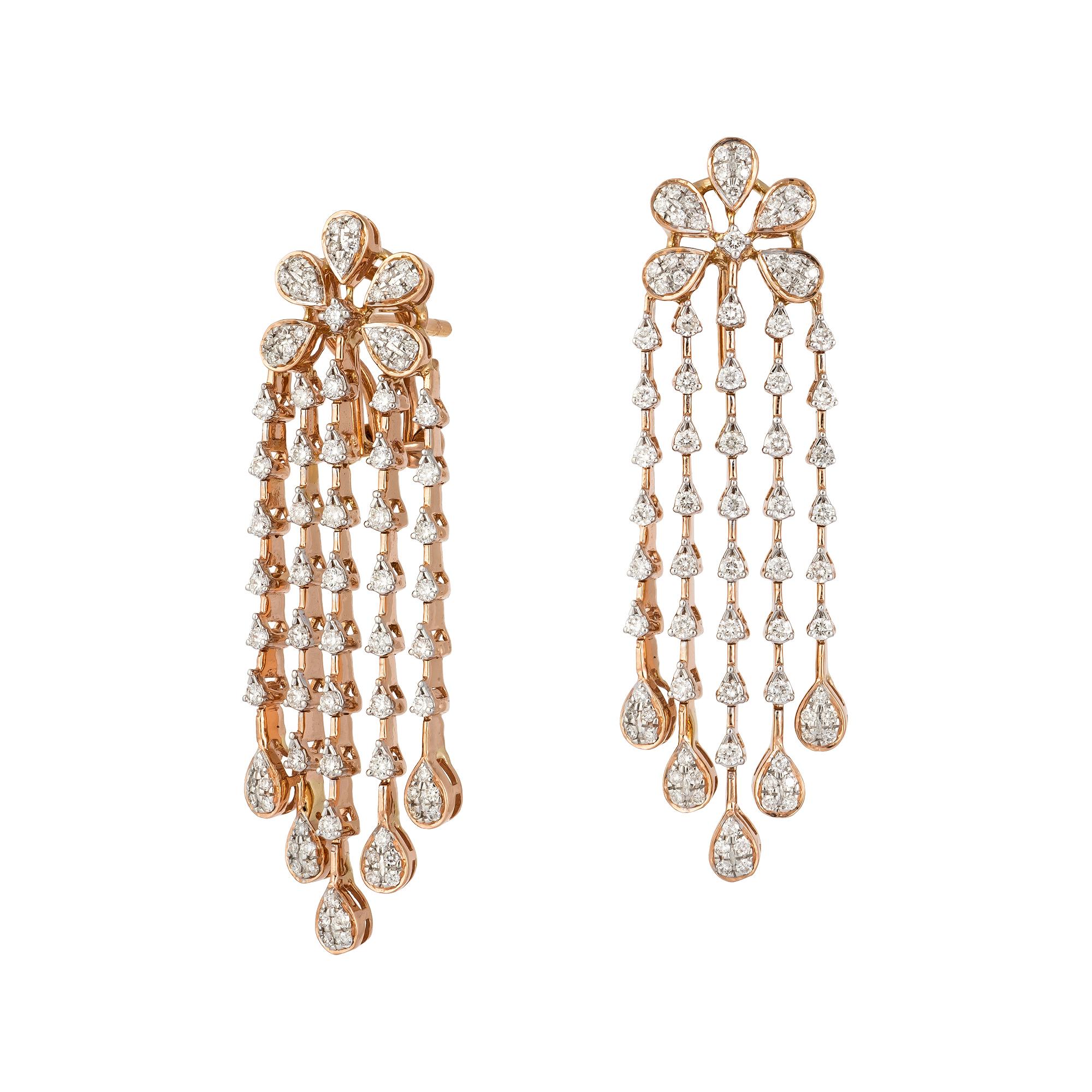 EARRING 18K Rose Gold Diamond 1.29 Cts/170 Pieces
