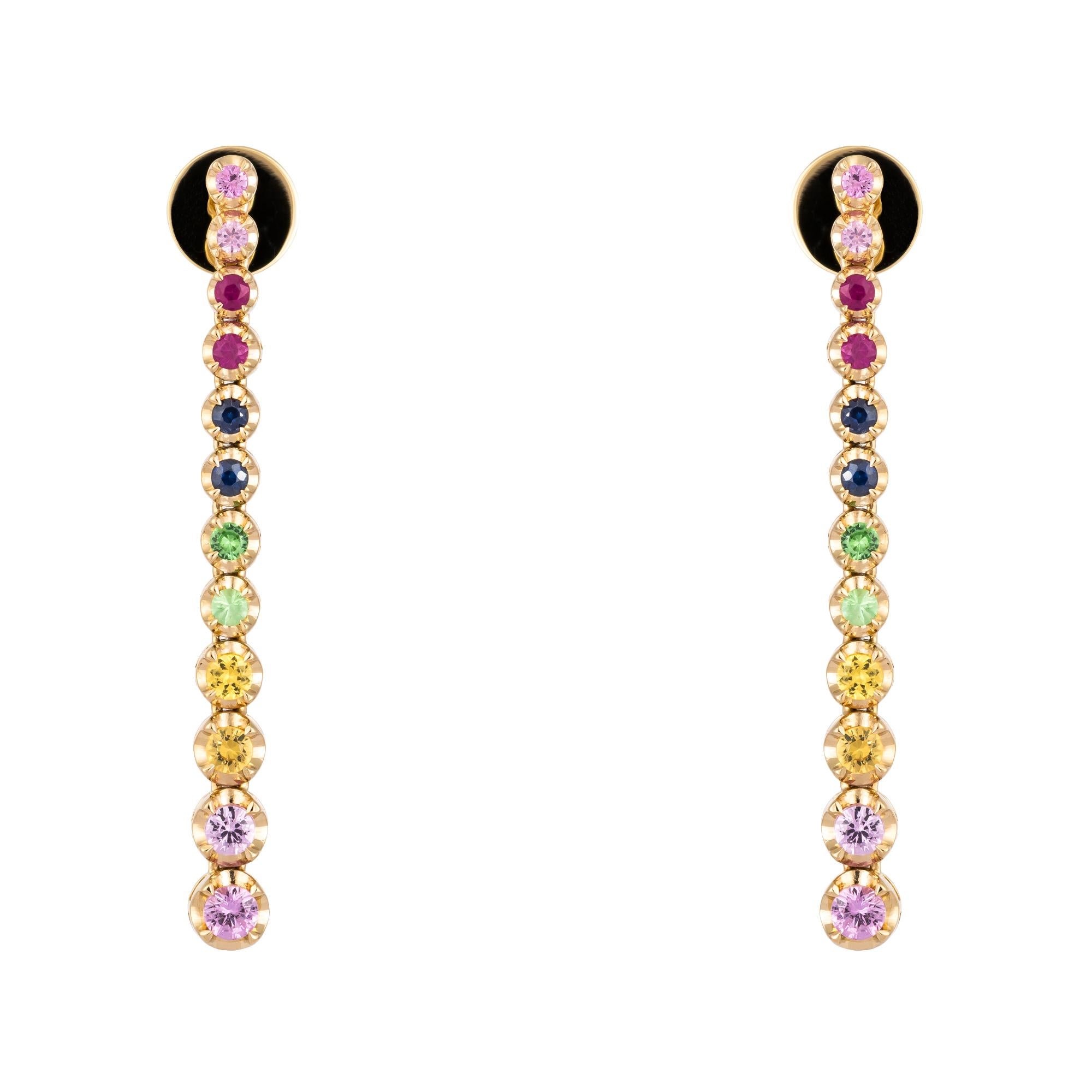 EARRING 18K Rose Gold Multi Sapphire 1.25 Cts/24 Pieces
