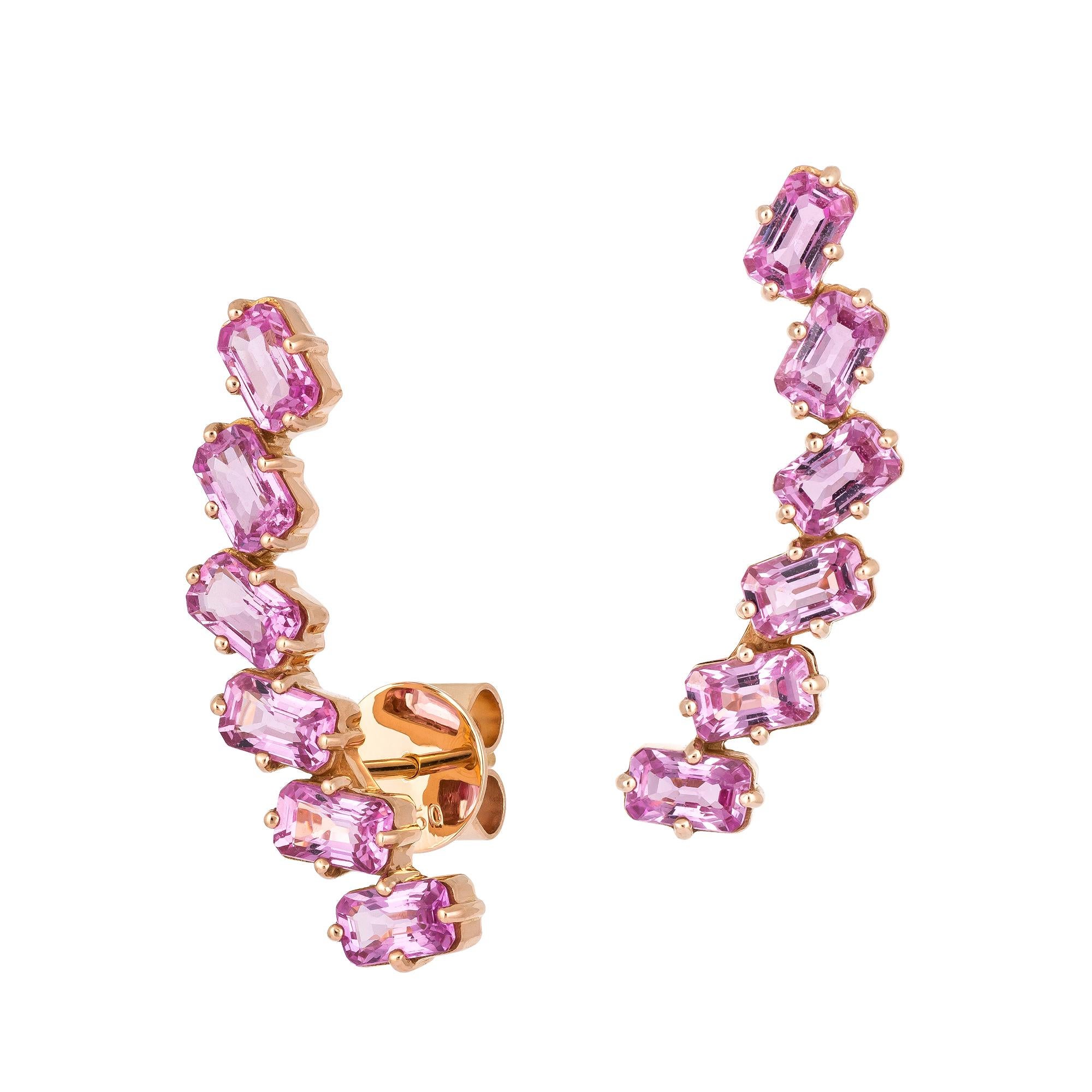 EARRING 18K Rose Gold Pink Sapphire 3.83 Cts/12 Pieces

