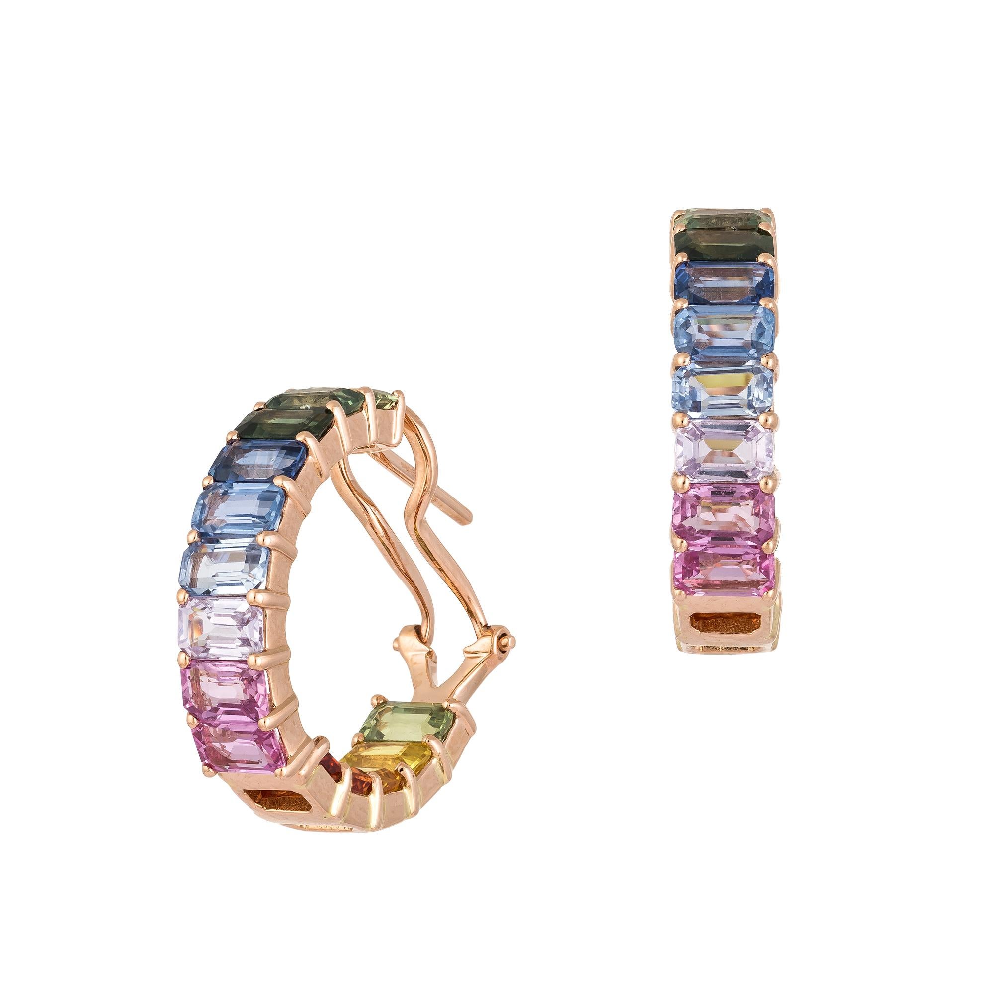 EARRING 18K Rose Gold Multi Sapphire 9.68 Cts/28 Pieces
