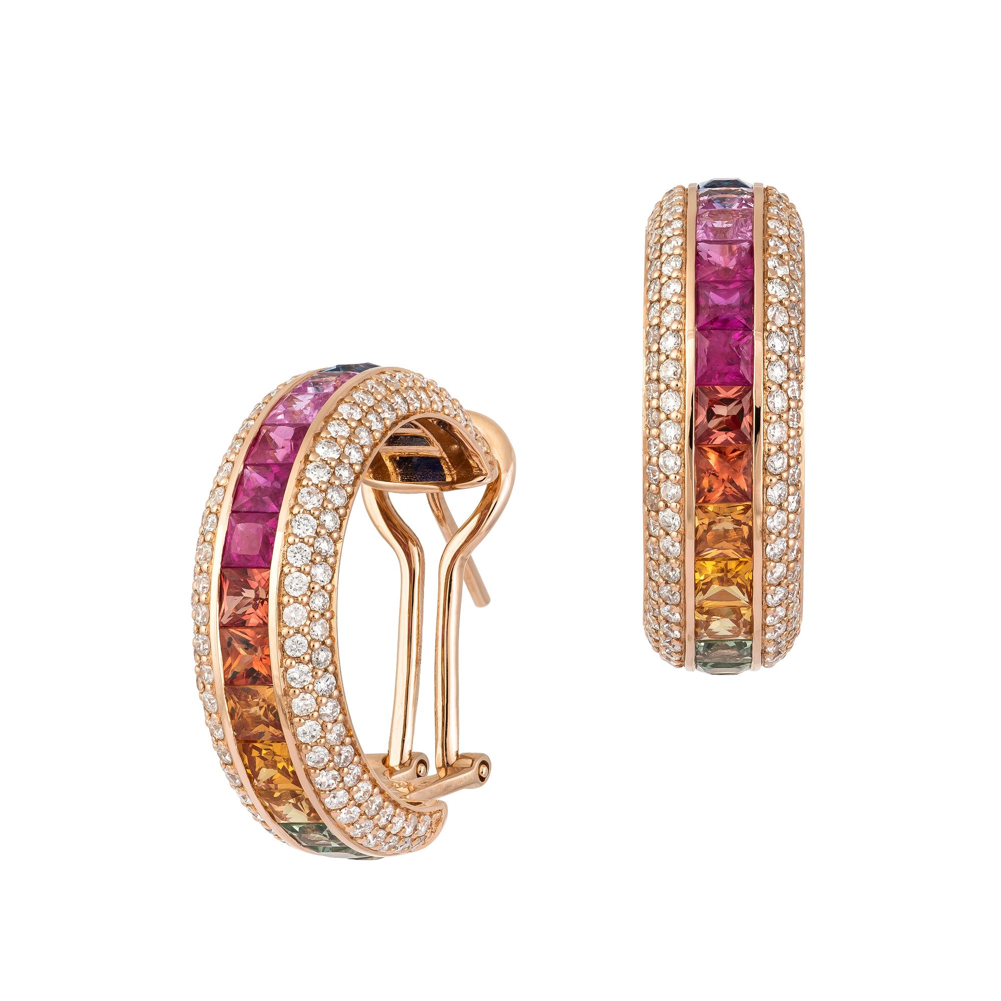 EARRING 18K Weißgold Diamant 1,76 Karat/252 Stück, Multi Saphir 6,08 Karat/34 Stück
