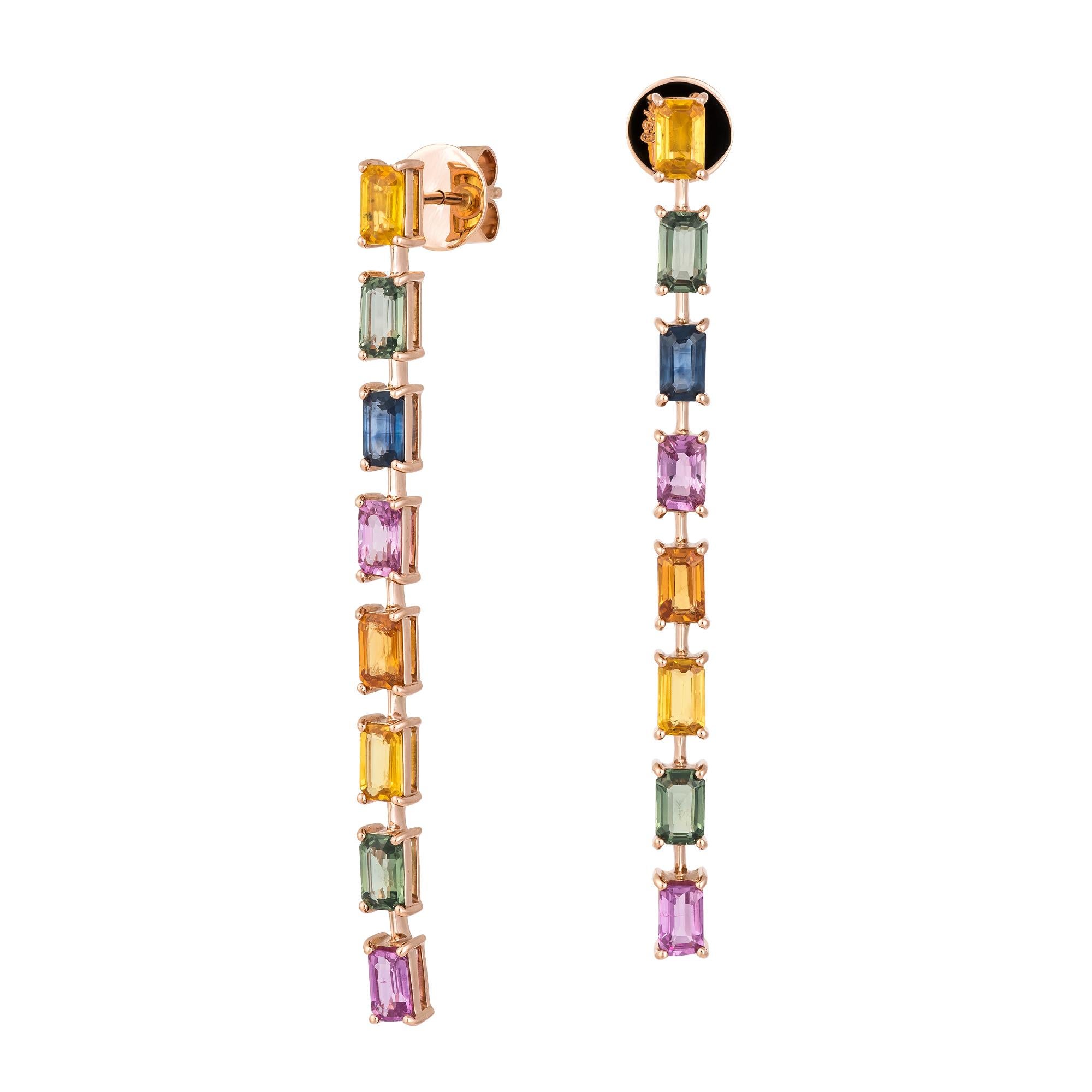 EARRING 18K Rose Gold Multi Sapphire 5.18 Cts/16 Pieces
