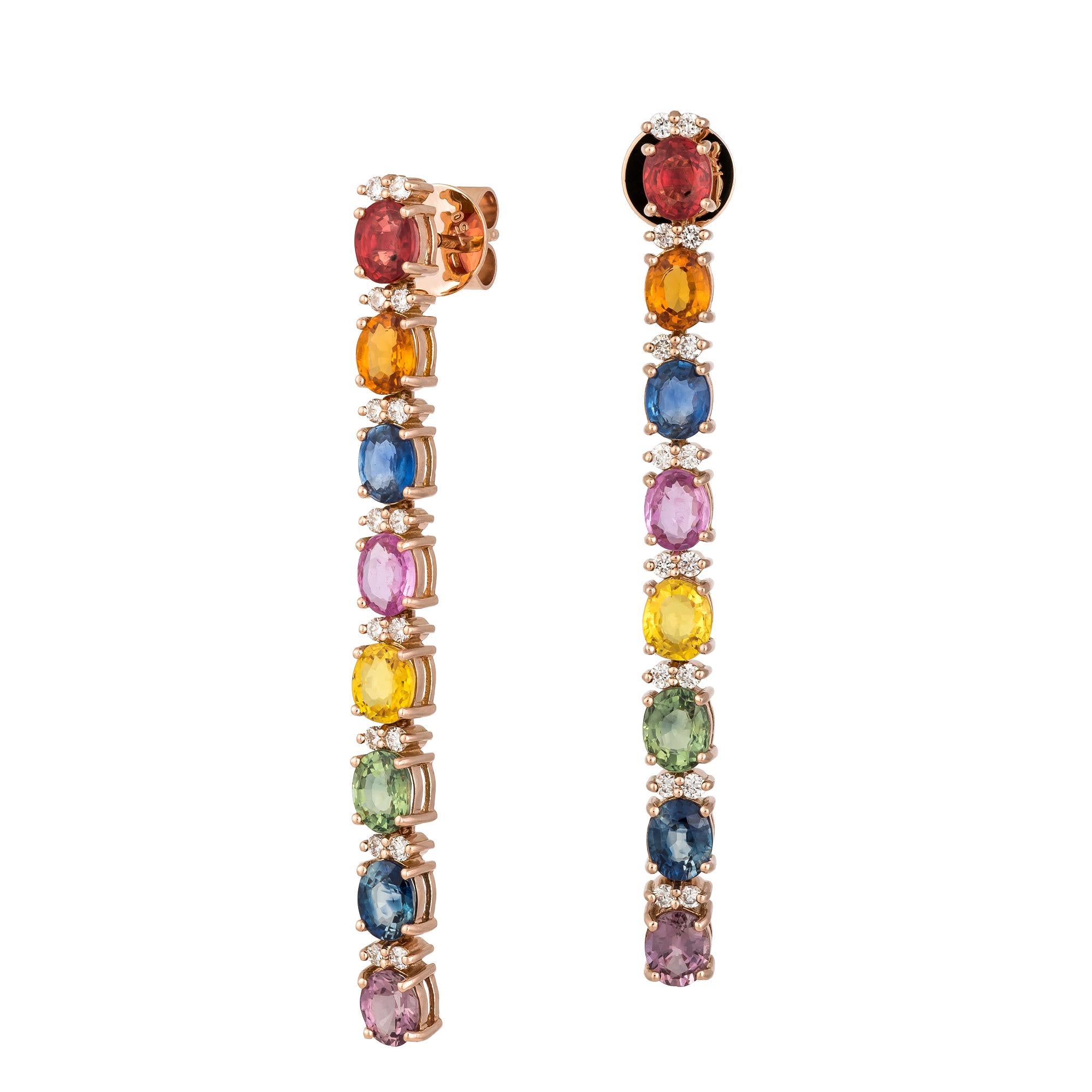 EARRING 18K Rose Gold Diamond 0.45 Cts/32 Pieces, Multi Sapphire 6.64 Cts/16 Pieces
