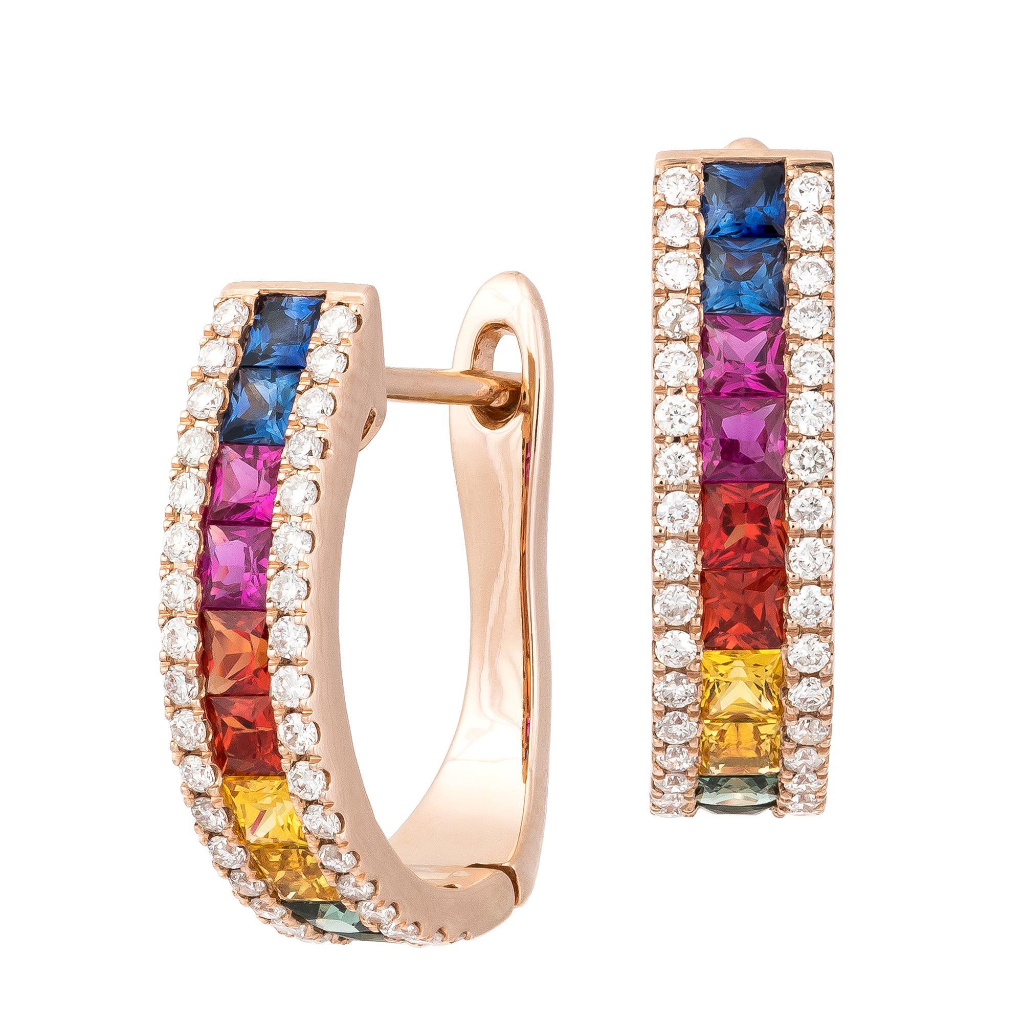 EARRING 18K Rose Gold, Multi Sapphire 1.00 Cts/ 14 Pieces
