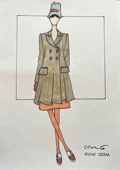 Fashion drawing in felt-tipped pen, Michel Goma (Jean Patou, Balenciaga…)