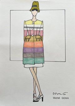 Fashion drawing in felt-tipped pen, Michel Goma (Jean Patou, Balenciaga…)