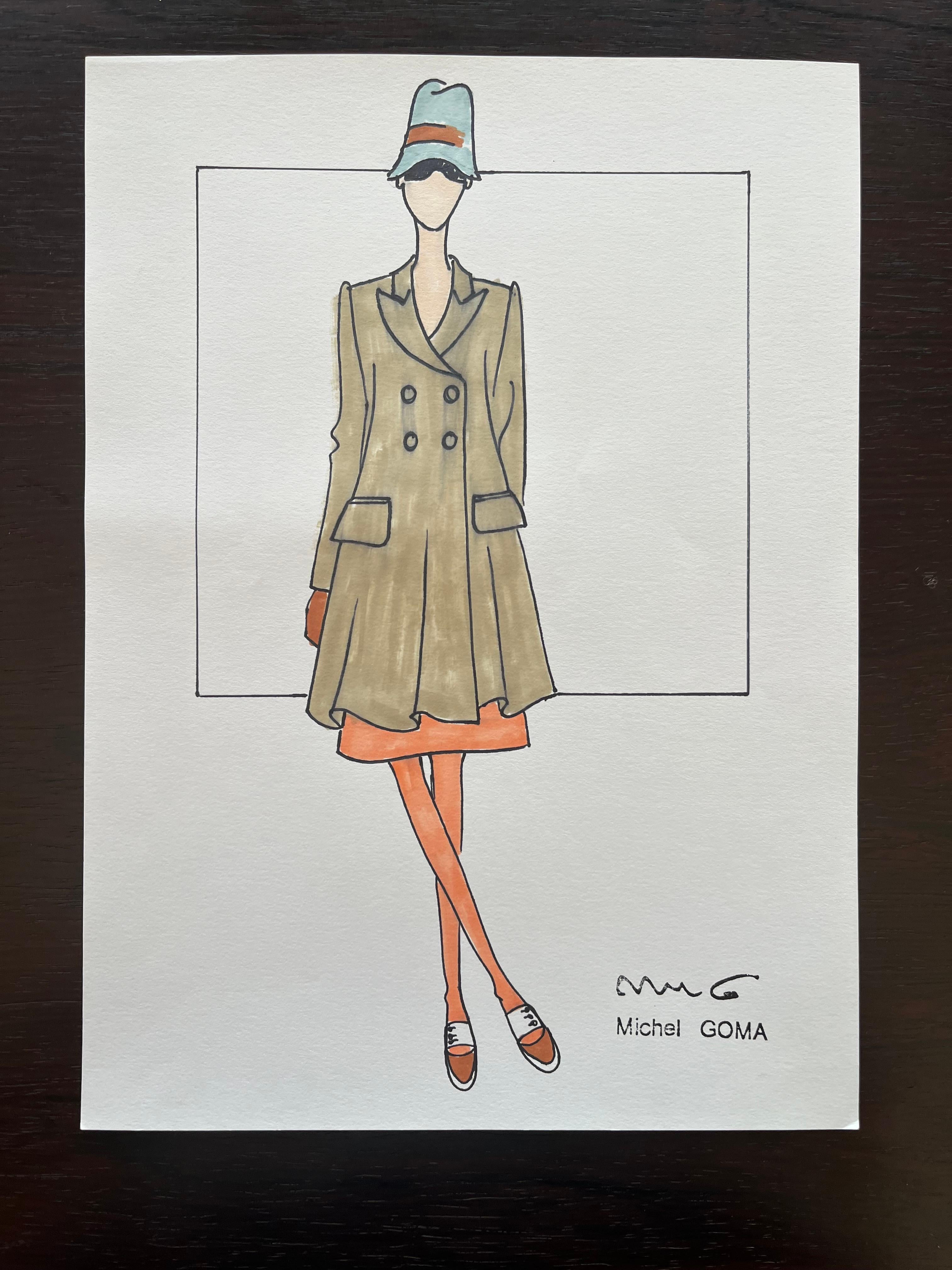 Dibujo de moda con rotulador, Michel Goma (Jean Patou, Balenciaga...) Bellas artes en venta