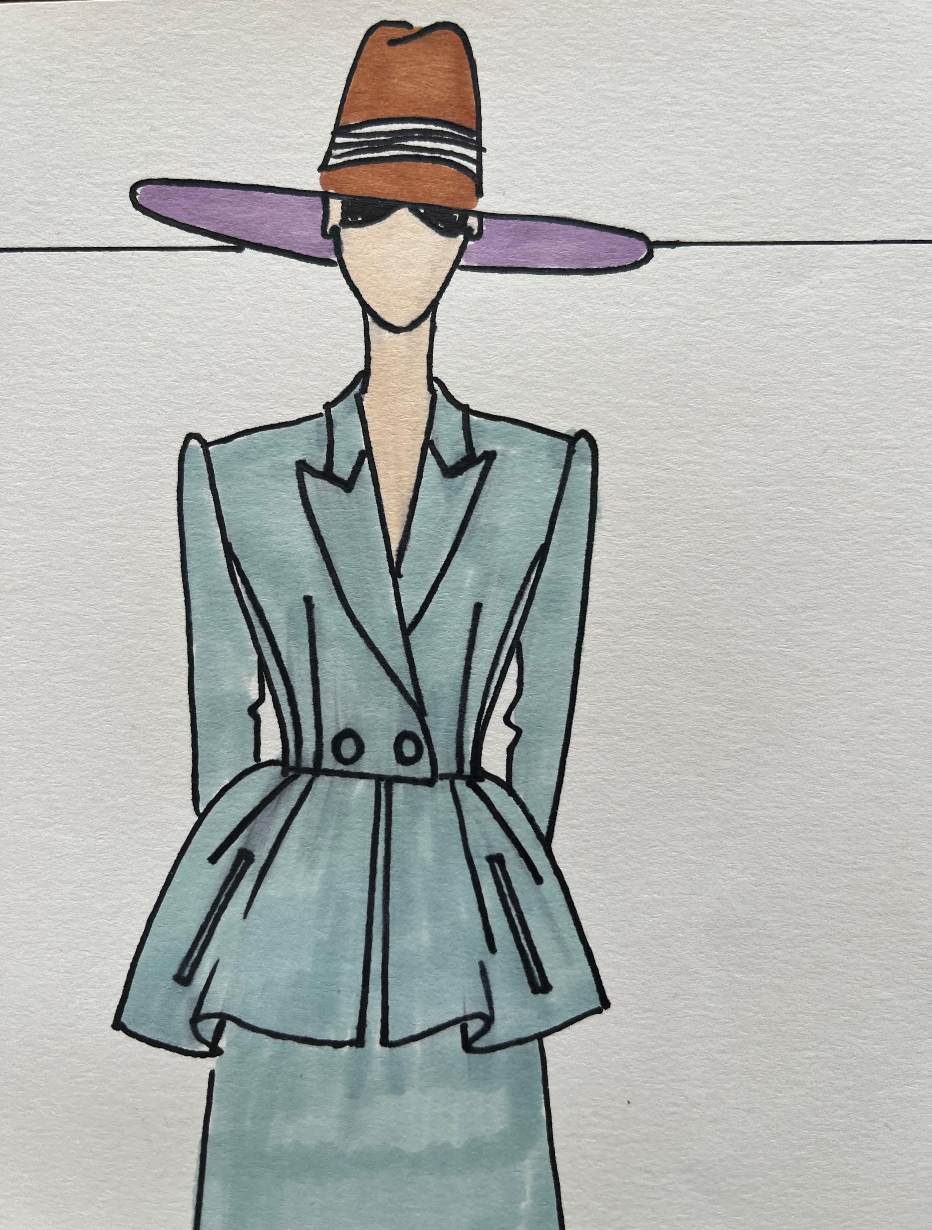 Beaux-Arts Dessin de mode au feutre, Michele Goma (Jean Patou, Balenciaga...) en vente