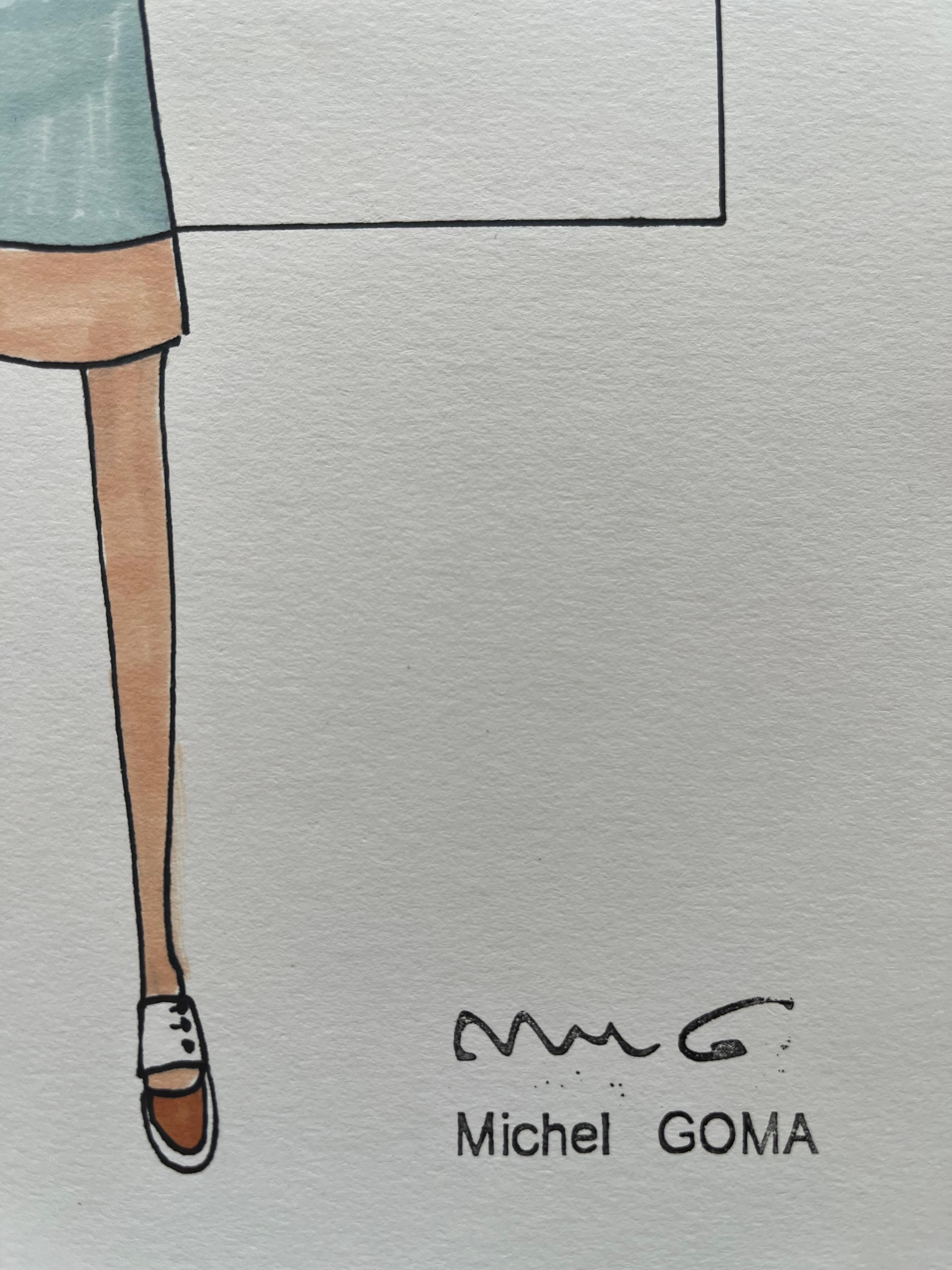 Français Dessin de mode au feutre, Michele Goma (Jean Patou, Balenciaga...) en vente