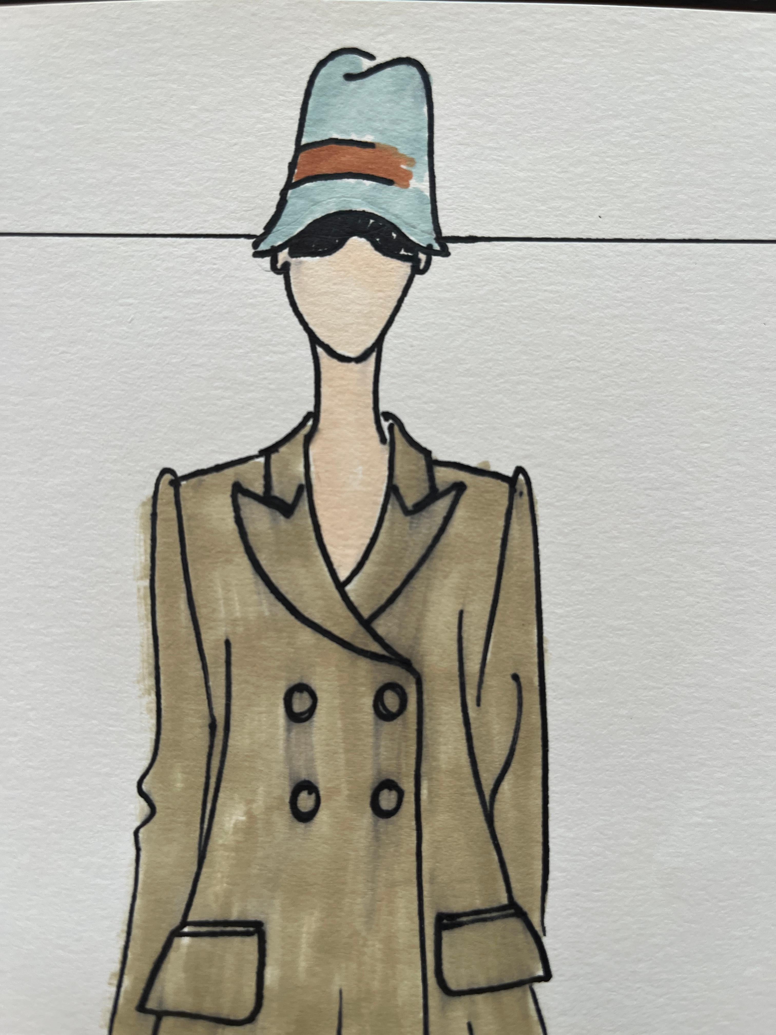 Dibujo de moda con rotulador, Michel Goma (Jean Patou, Balenciaga...) en Bueno estado para la venta en Marinha Grande, PT