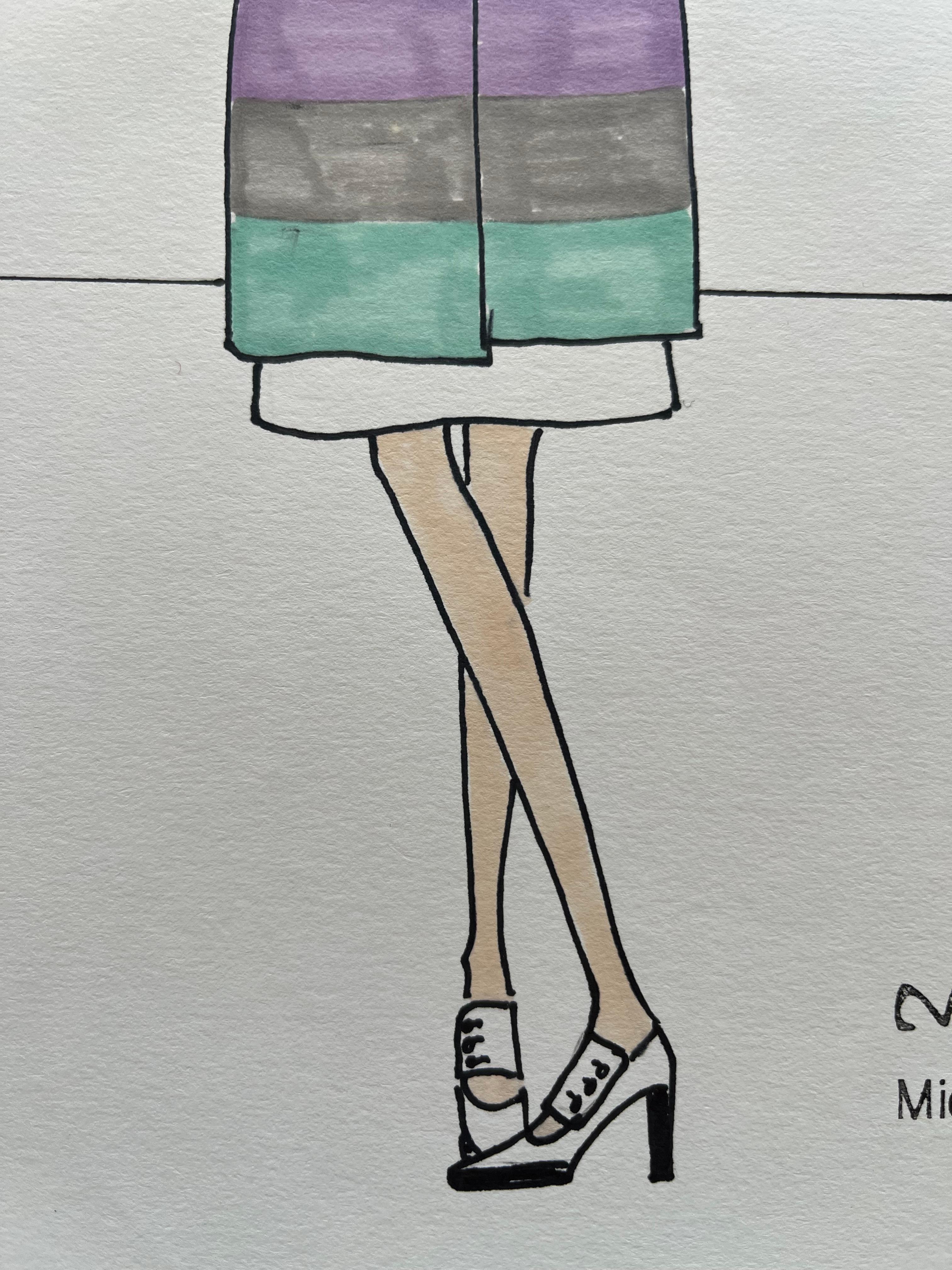 Modezeichnung mit Filzstift, Michel Goma (Jean Patou, Balenciaga...) im Zustand „Gut“ im Angebot in Marinha Grande, PT