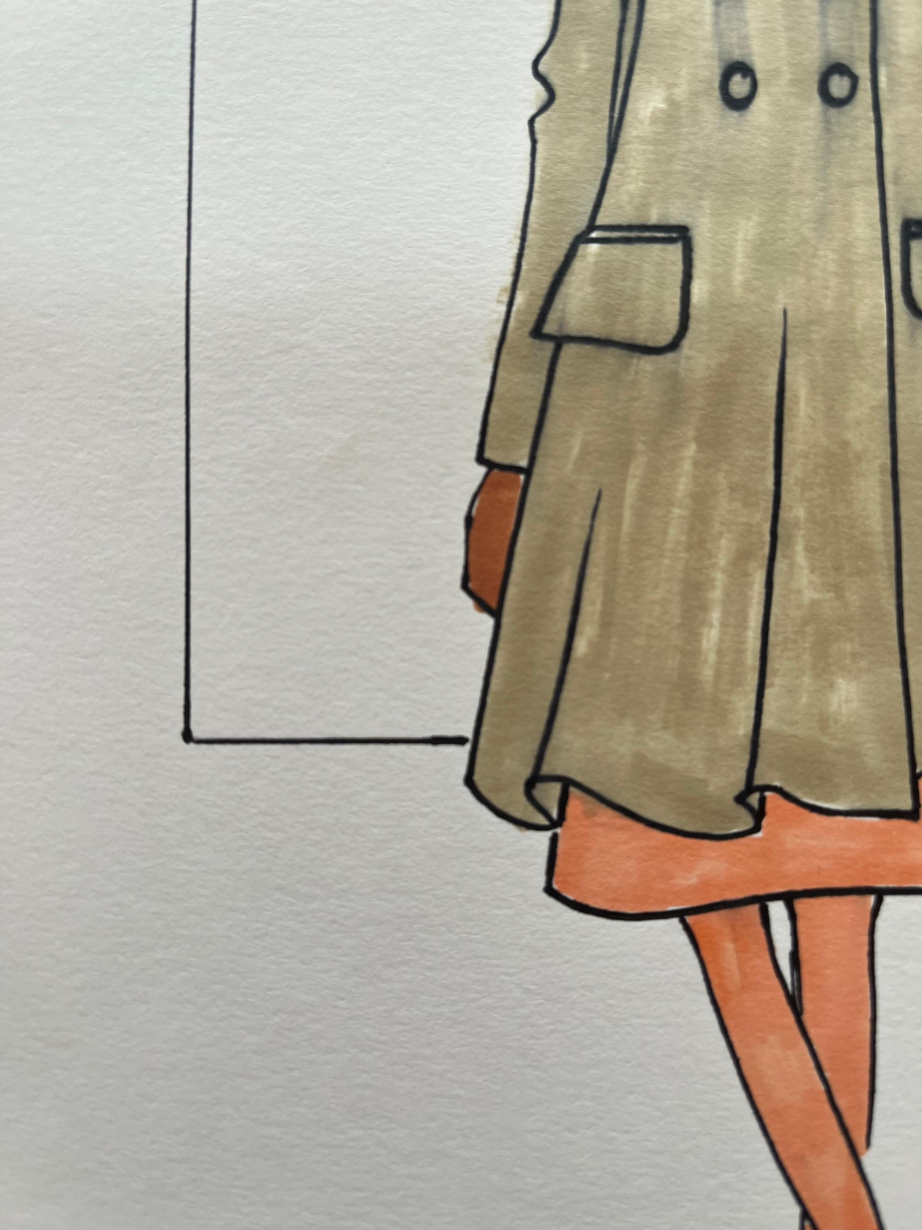 Dibujo de moda con rotulador, Michel Goma (Jean Patou, Balenciaga...) finales del siglo XX en venta