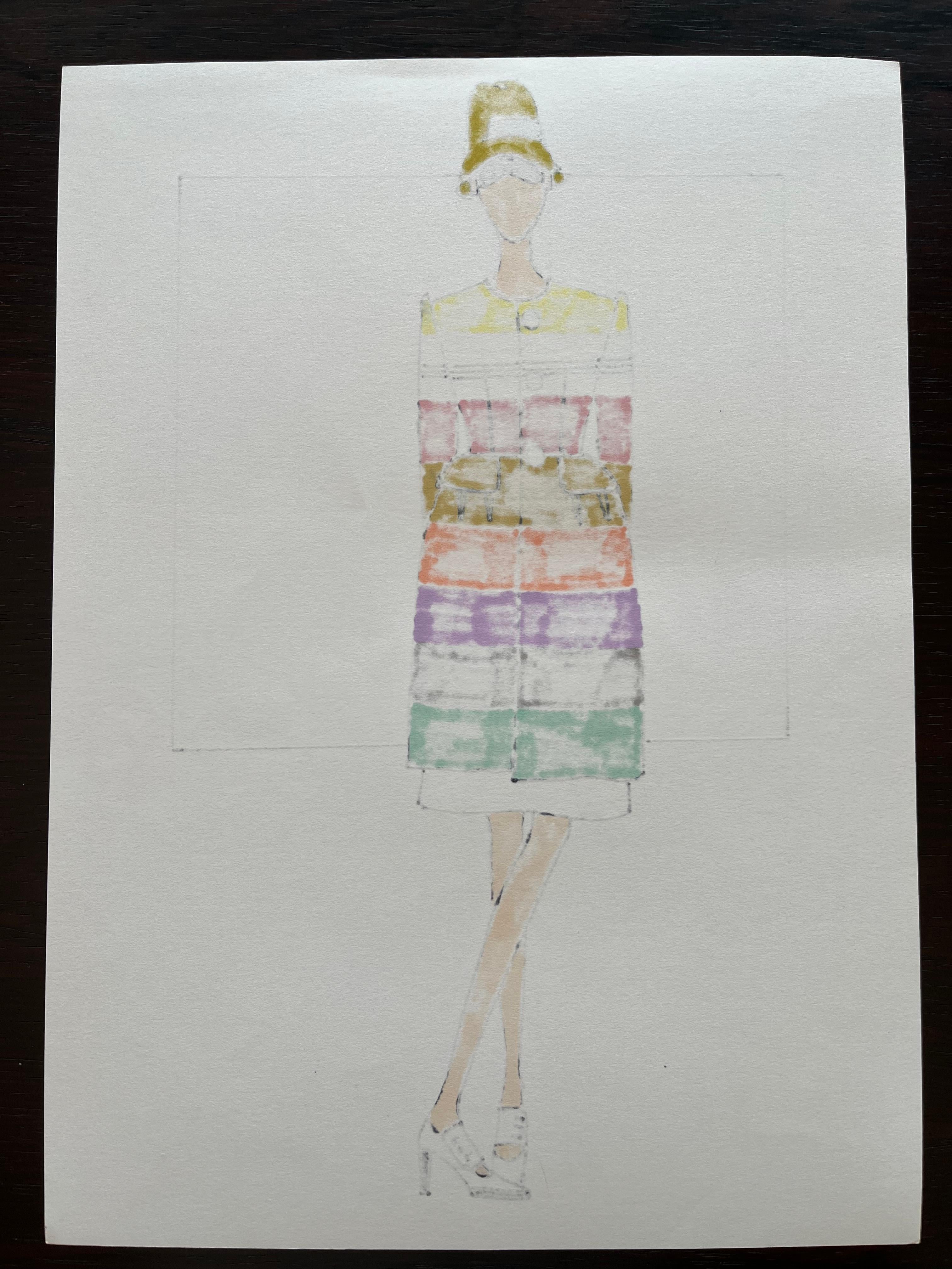 Modezeichnung mit Filzstift, Michel Goma (Jean Patou, Balenciaga...) (Papier) im Angebot