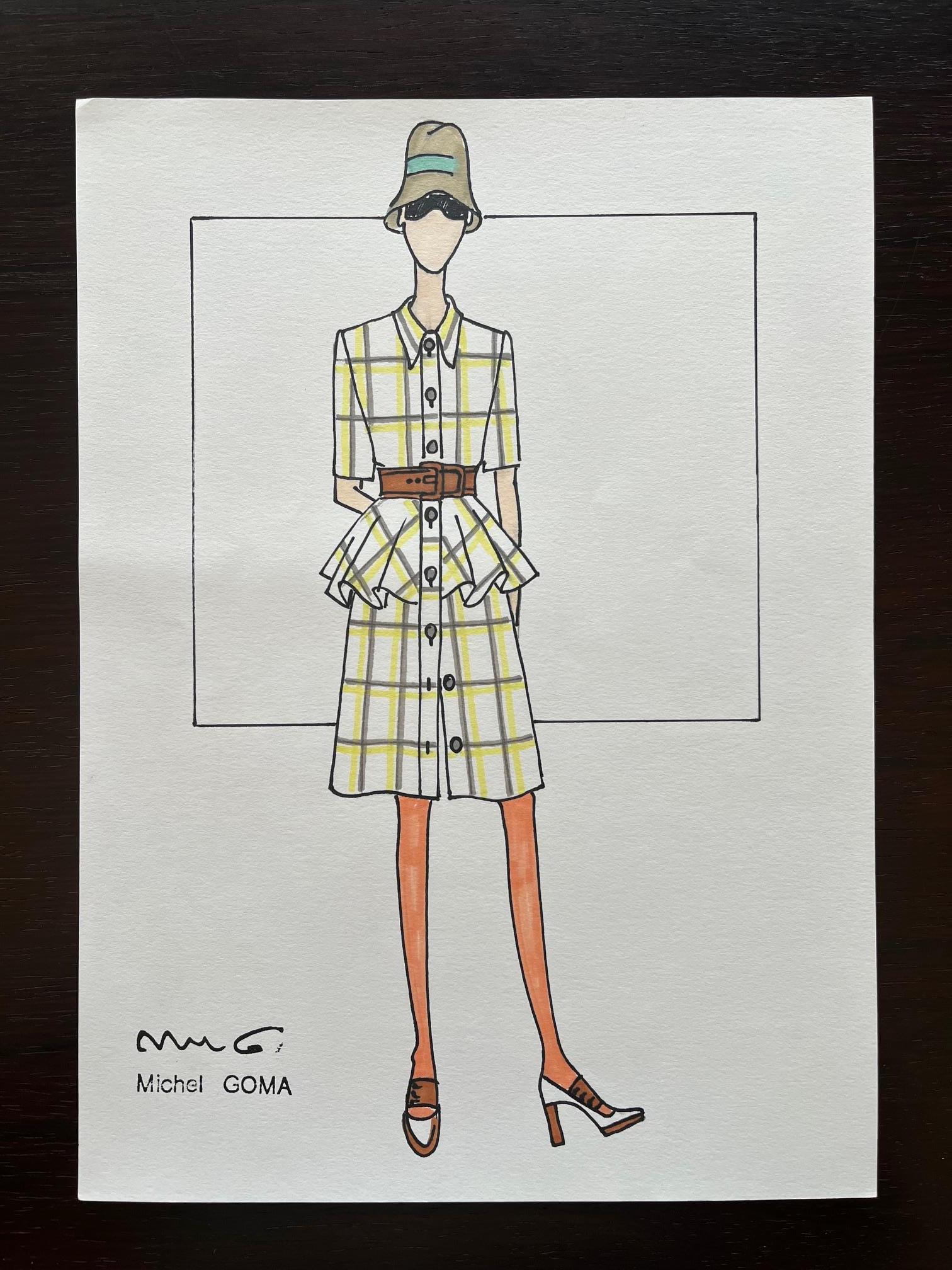 Modezeichnung mit Filzstift, Michel Goma (Jean Patou, Balenciaga...) im Angebot 1