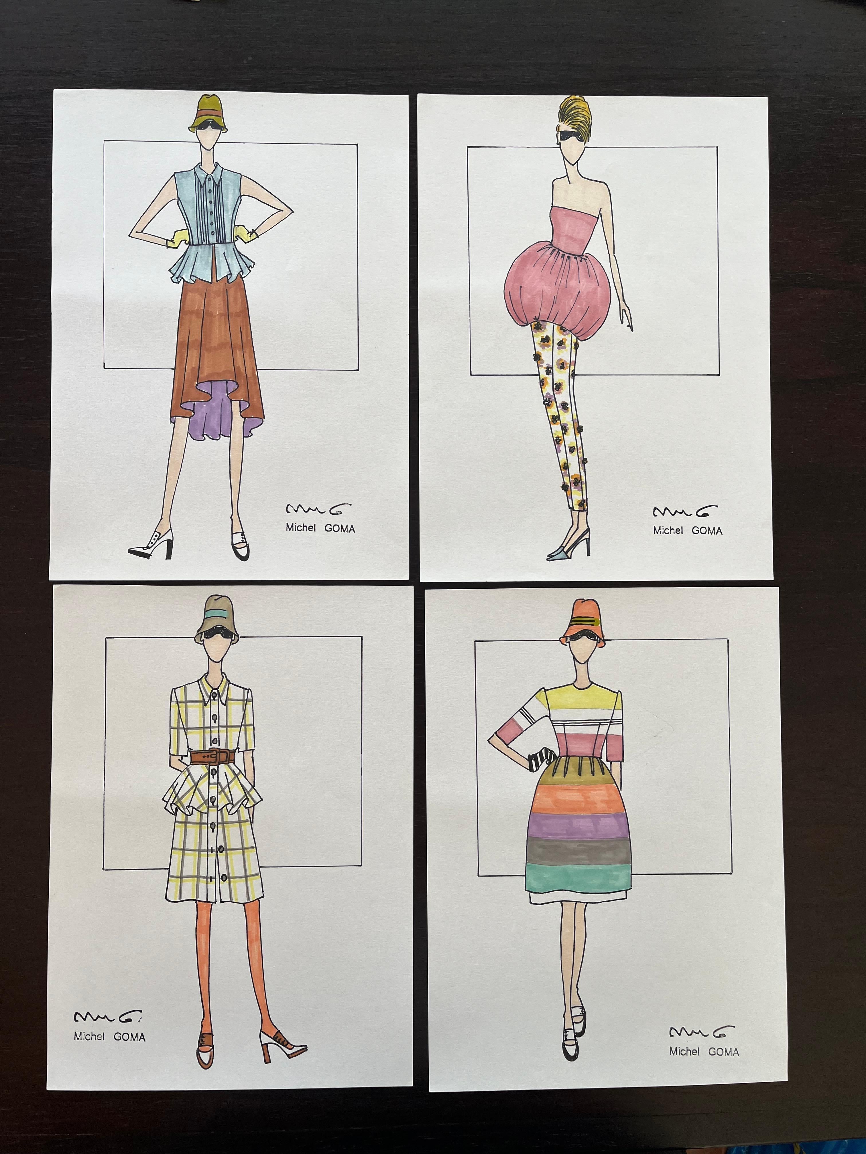 Dessin de mode au feutre, Michele Goma (Jean Patou, Balenciaga...) en vente 1