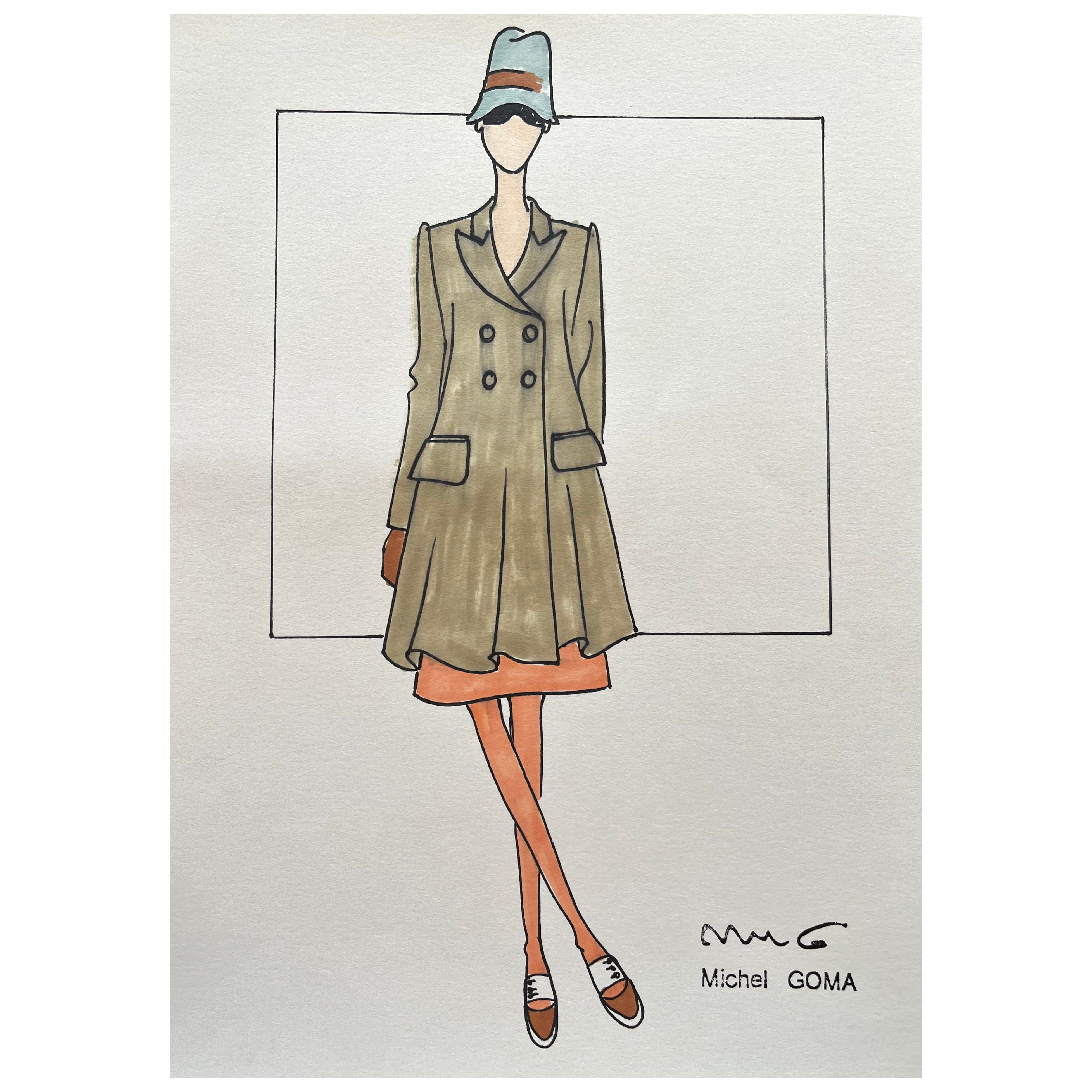 Modezeichnung mit Filzstift, Michel Goma (Jean Patou, Balenciaga...)