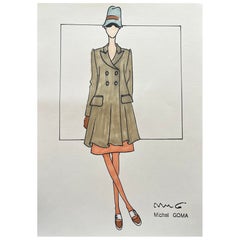 Fashion drawing in felt-tipped pen, Michel Goma (Jean Patou, Balenciaga…)
