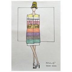 Fashion drawing in felt-tipped pen, Michel Goma (Jean Patou, Balenciaga…)