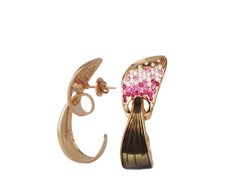 Fashion Earrings Pink Gold Diamonds and Pink Sapphires Pavé Brown Enamel