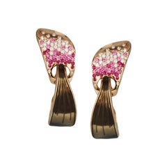 Fashion Earrings Pink Gold Diamonds and Pink Sapphires Pavé Brown Enamel