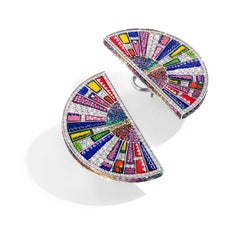 Sicis Jewels 18kt White Gold Micromosaic Earrings with Diamonds and Sapphires