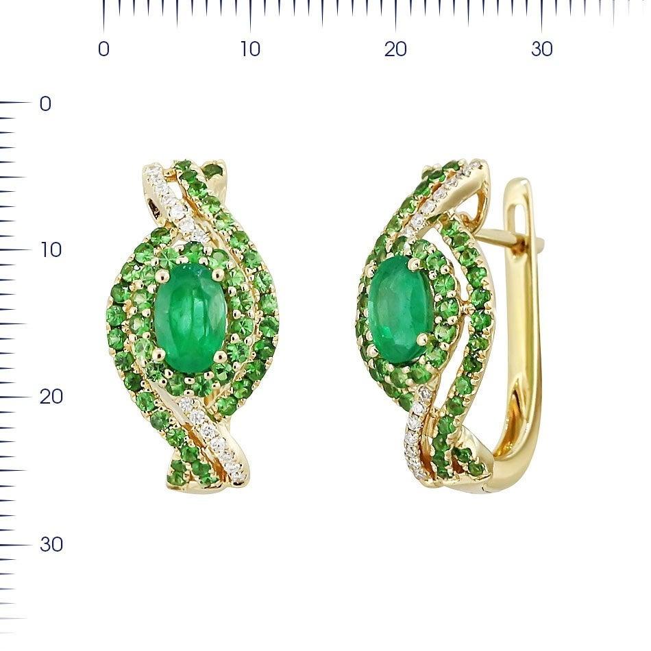 Antique Cushion Cut Fashion Emerald Tsavorite Diamond Yellow Gold Earrings For Sale