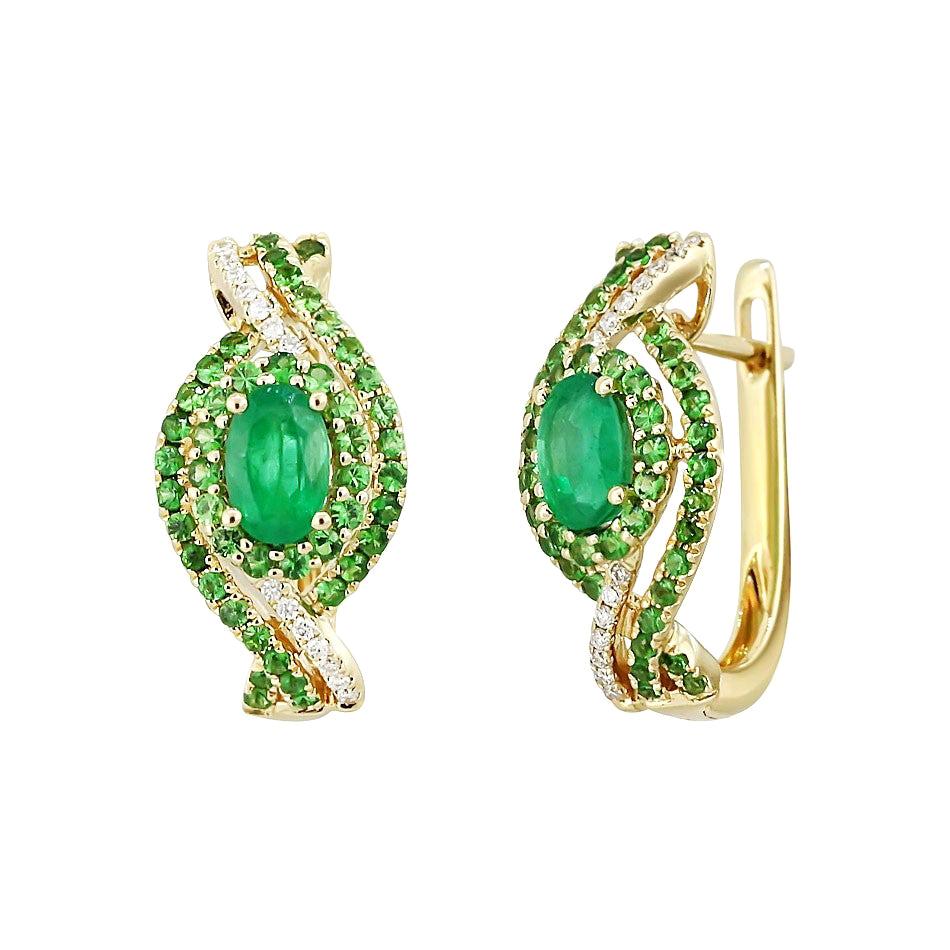 Fashion Emerald Tsavorite Diamond Yellow Gold Earrings For Sale