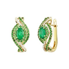 Fashion Emerald Tsavorite Diamond Yellow Gold Earrings