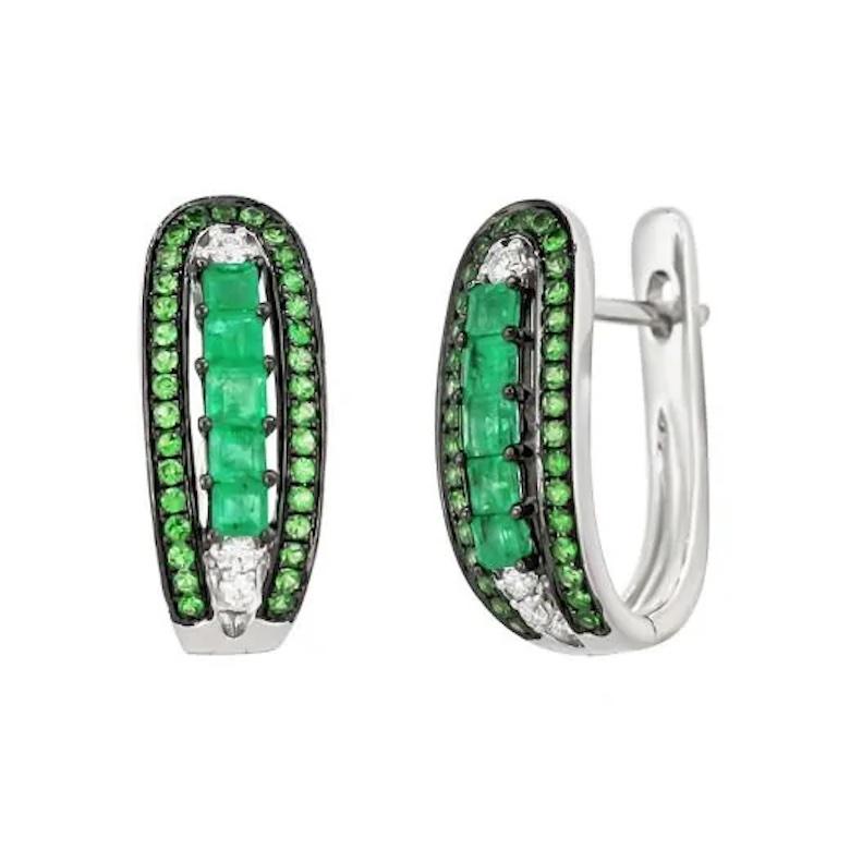 Women's Fashion Emerald Tsavorite Diamonds White Gold Lever-Back Earrings for Her For Sale