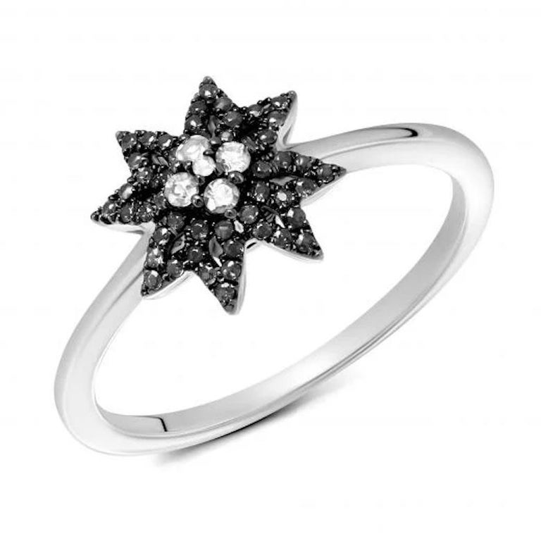 Modern Fashion Every Day Black Diamond White Gold Ring for Her For Sale
