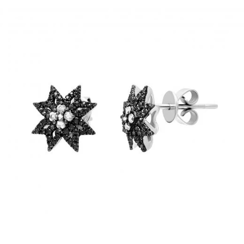 Asscher Cut Fashion Every Day Black Diamond White Gold Stud Earrings for Her For Sale